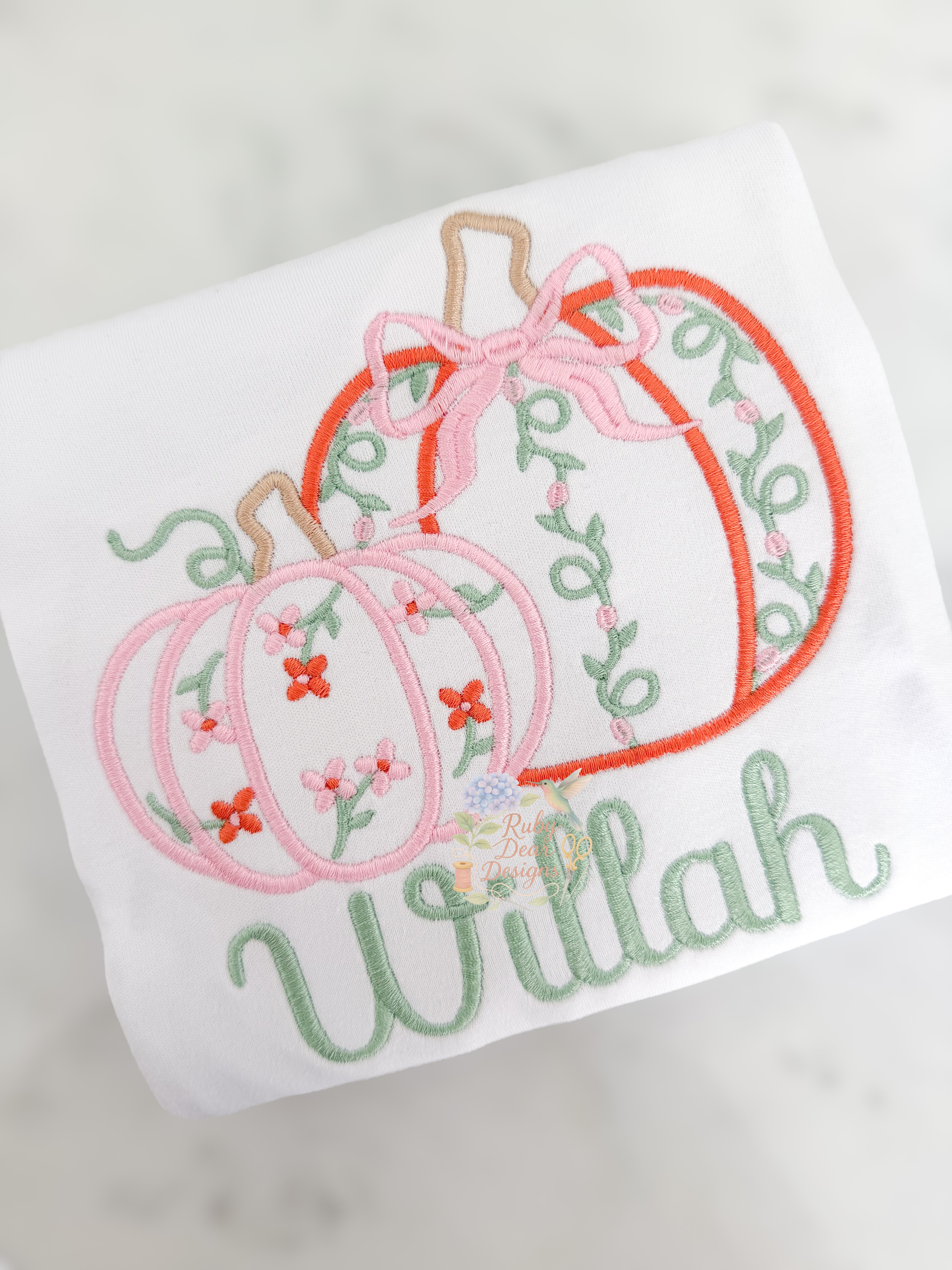 Pumpkins with Florals Duo Heirloom Satin Outline Machine Embroidery Design