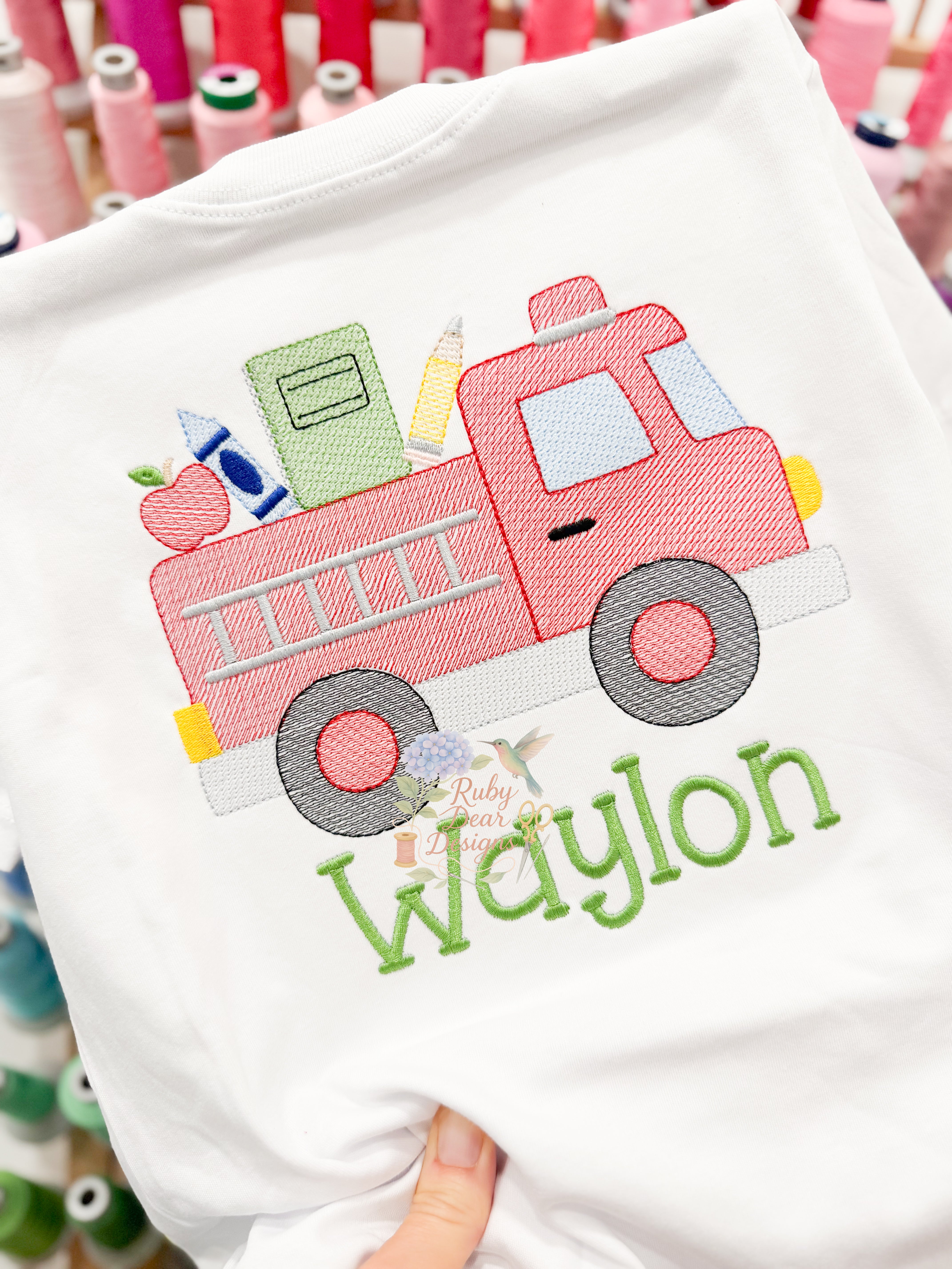 Back To School Firetruck Sketch Fill Stitch Machine Embroidery Design