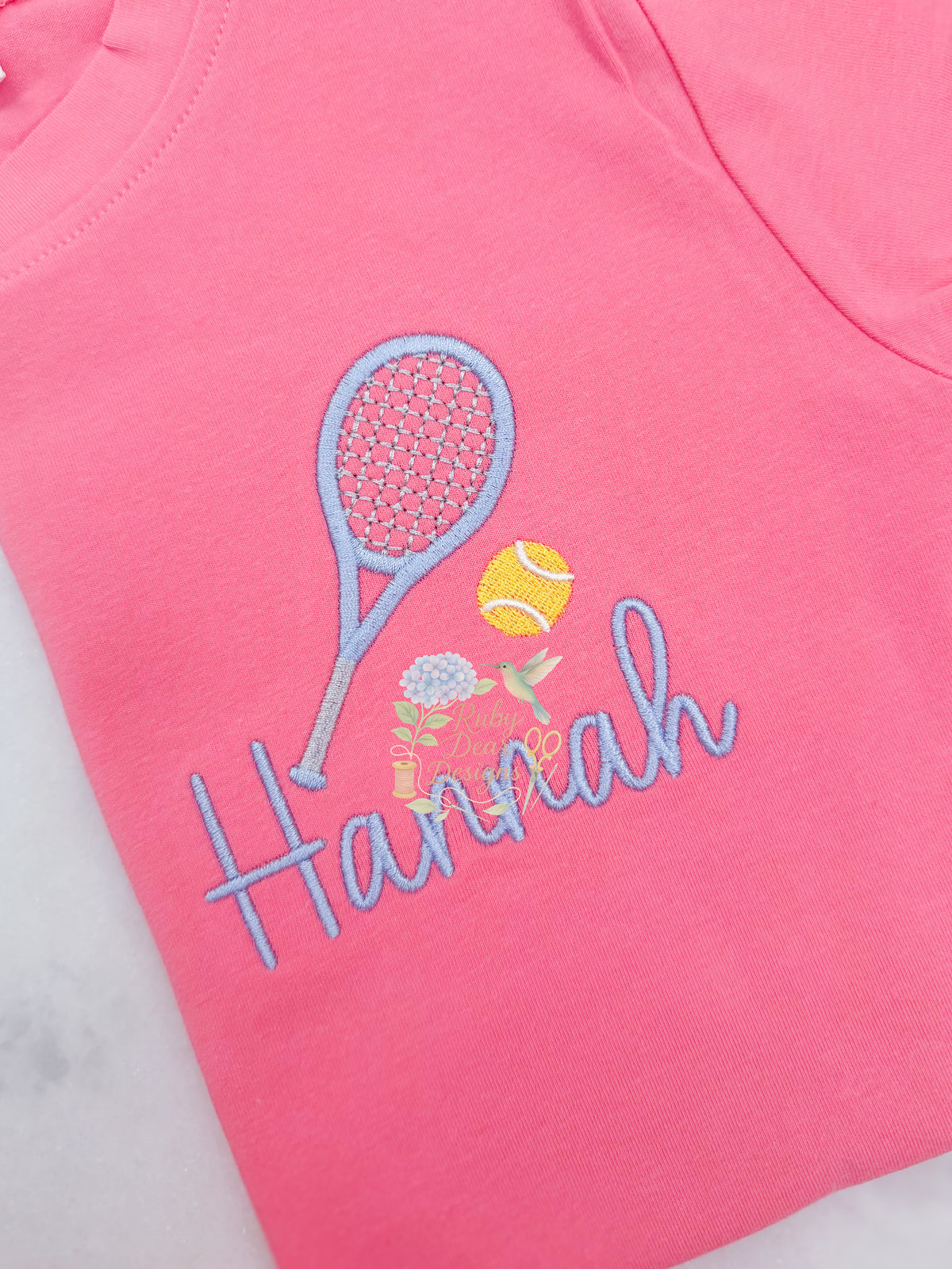 Tennis Racket and Ball Mini Satin Fill and Bean Stitch Machine Embroidery Design