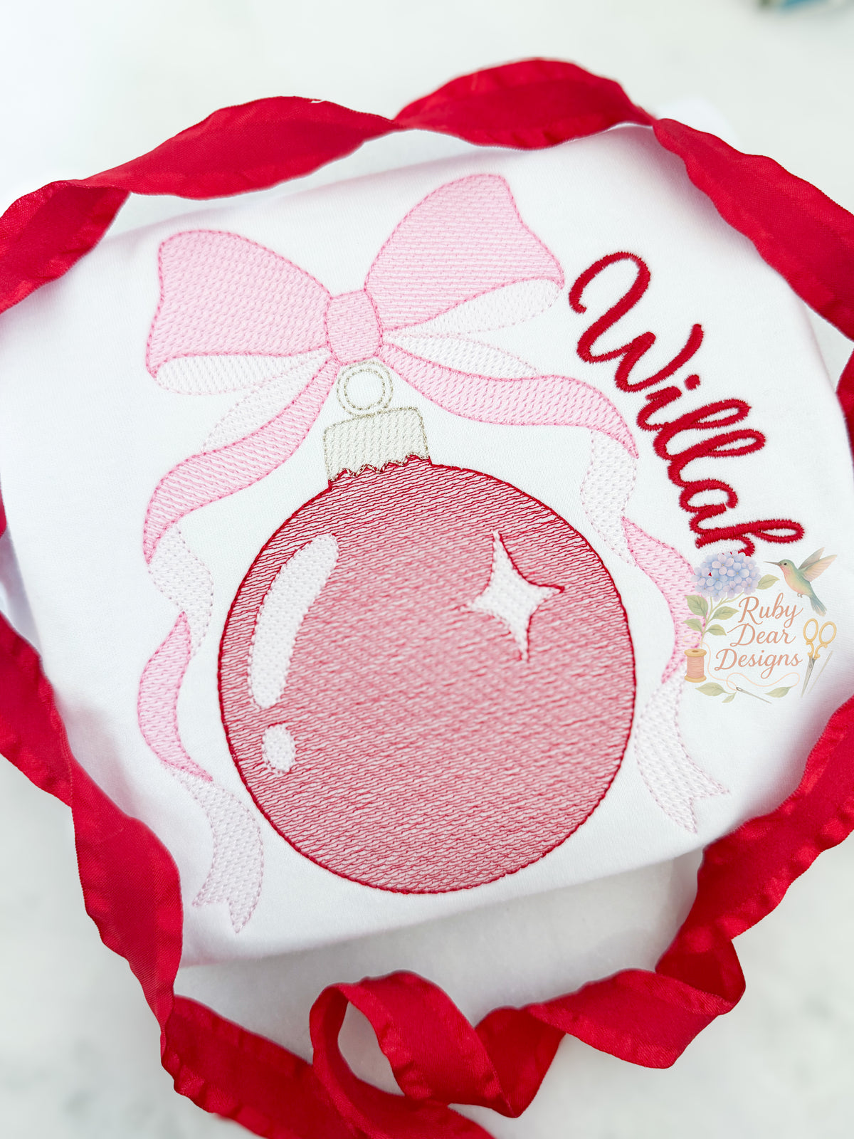 Christmas Ornament with Bow Sketch Stitch Machine Embroidery Design