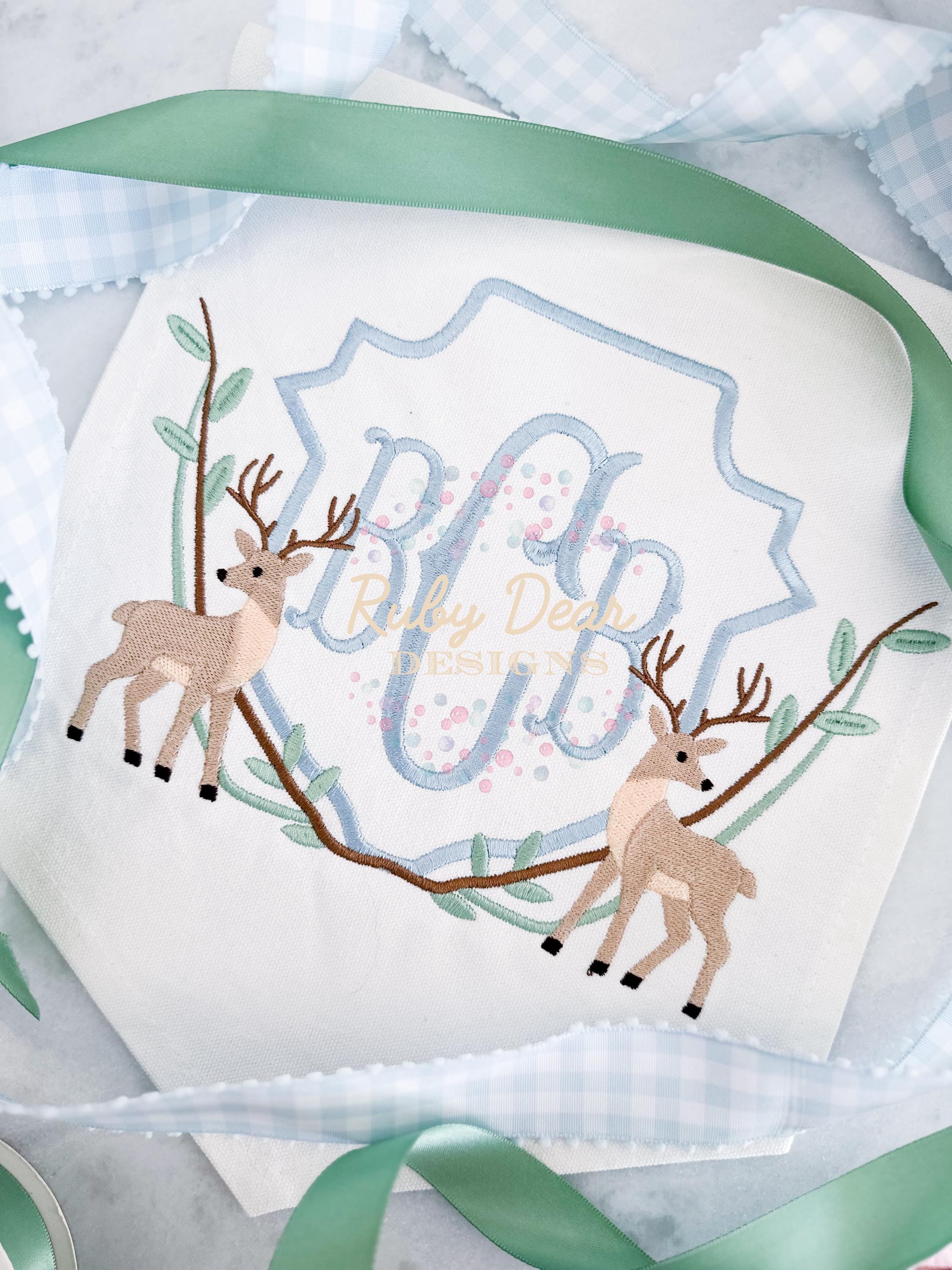 Buck Deer Crest with Leaves and Branches Fill and Satin Stitch Machine Embroidery Design