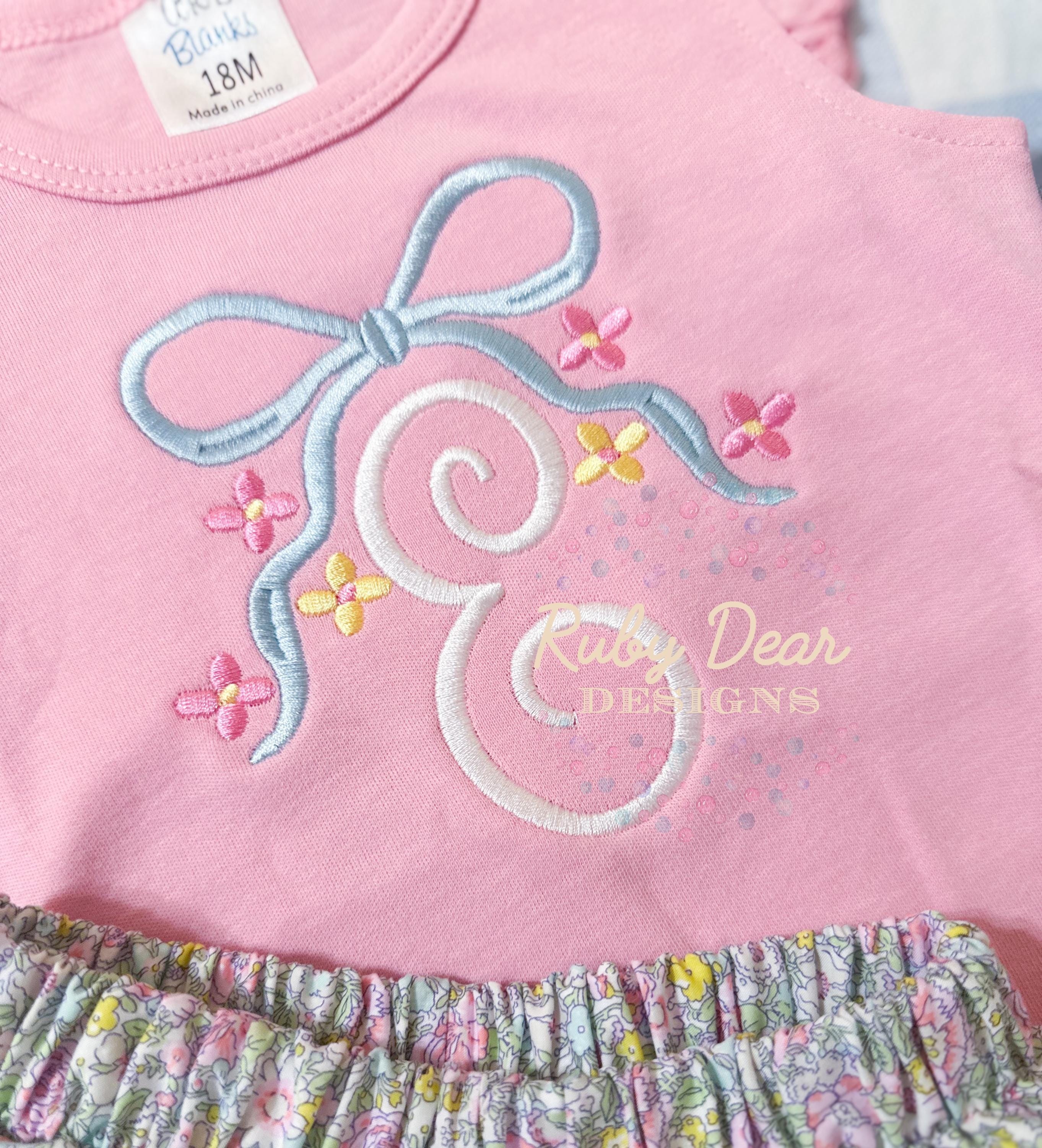 Flowy Floral Bow Satin Stitch Machine Embroidery Design