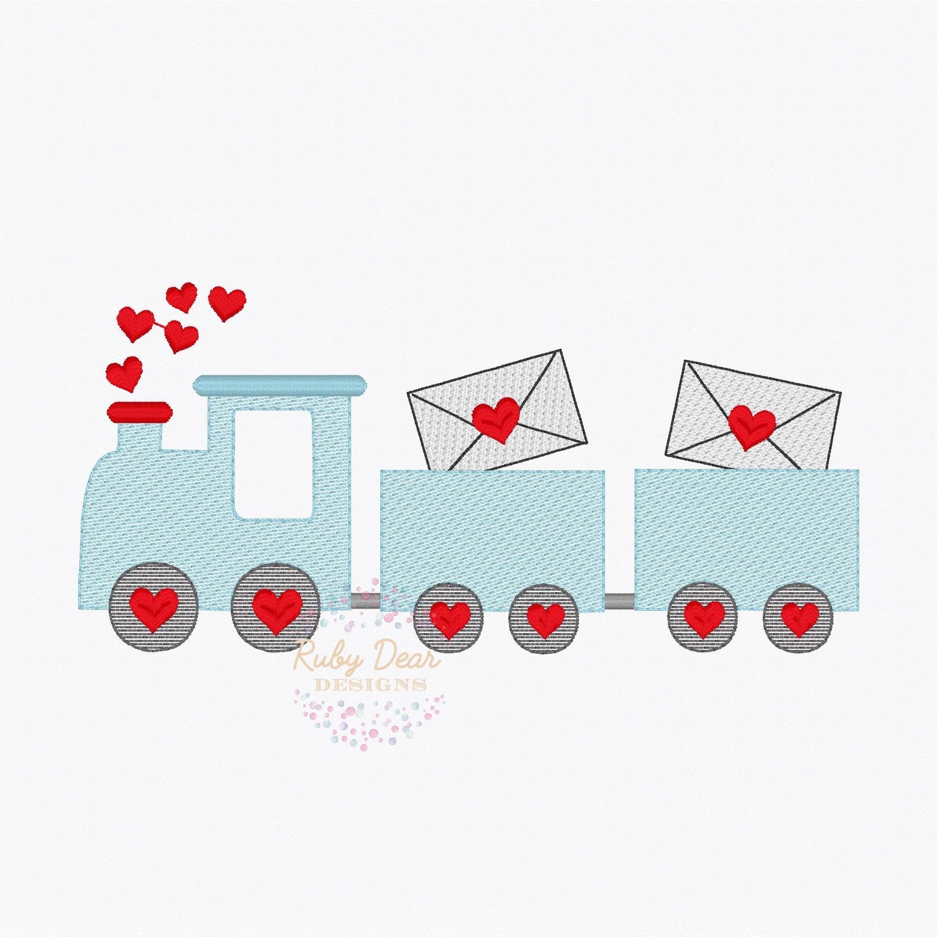 Valentine Train Sketch Stitch Machine Embroidery Design