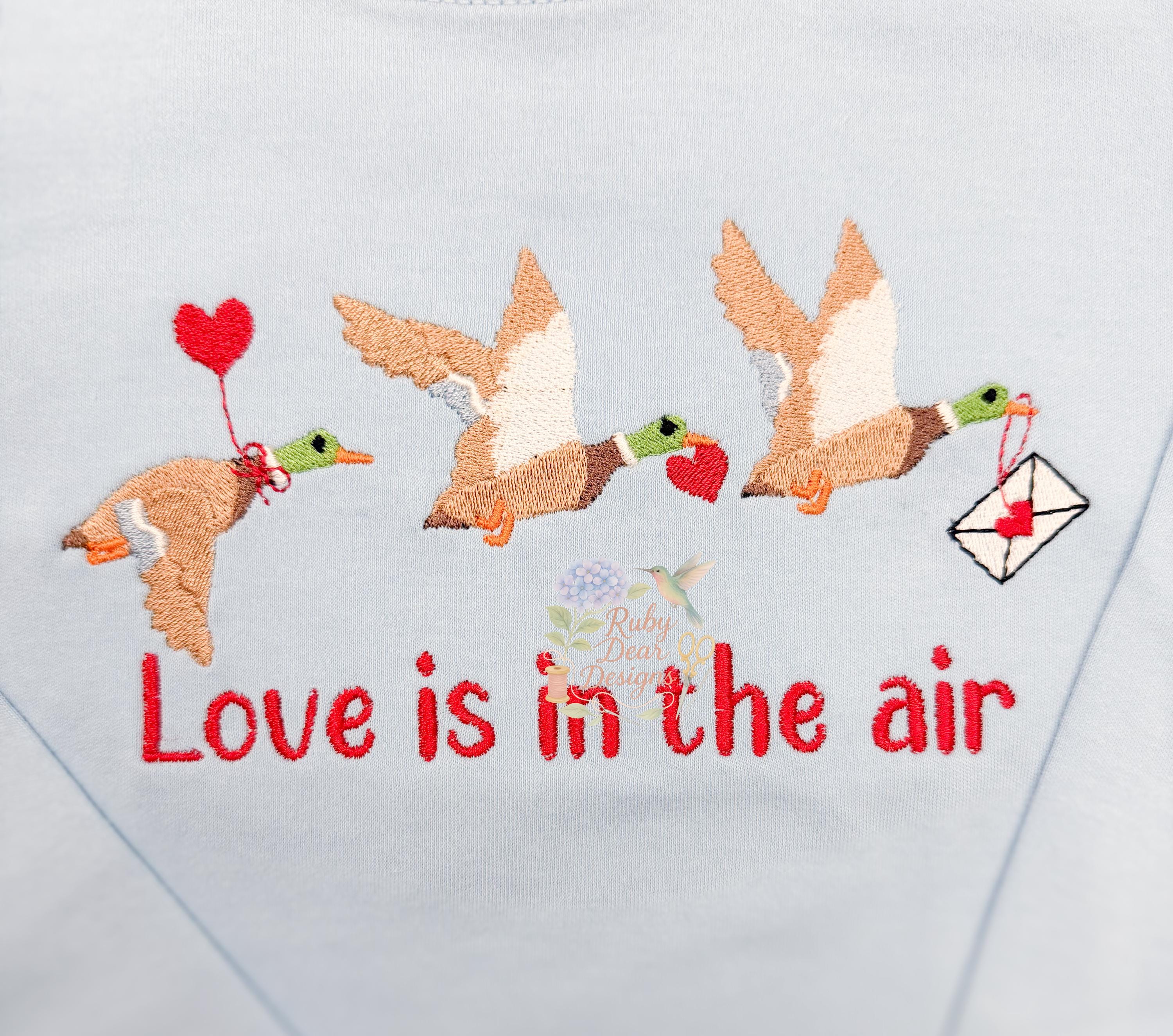 Valentine Mallard Trio with Hearts Fill Stitch Machine Embroidery Design