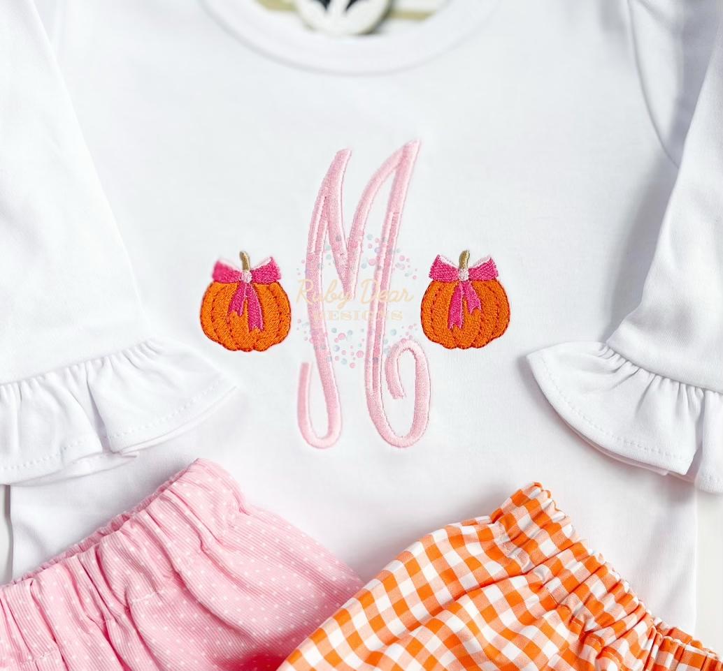 Pumpkin with Bow Mini Fill Bean Stitch Machine Embroidery Design