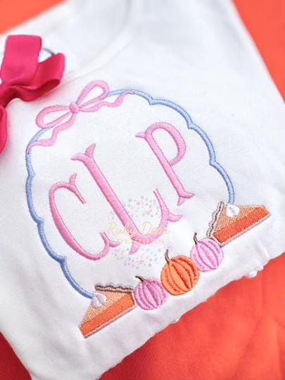 Pumpkin Pie Girl Bow Monogram Frame Satin Fill Stitch Machine Embroidery Design