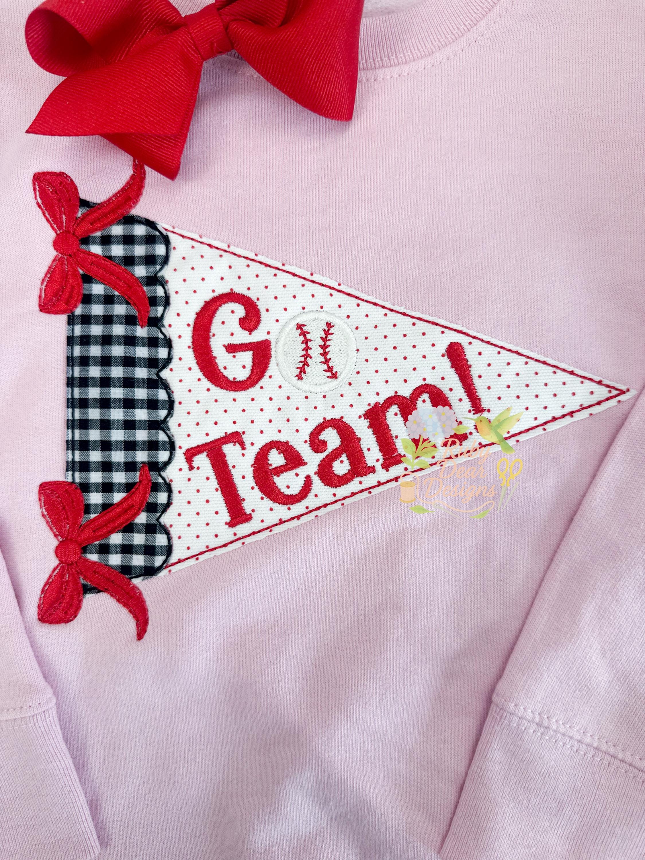 Sports Team Spirit Scallop Pennant with Bows Stitch Appliqué Machine Embroidery Design