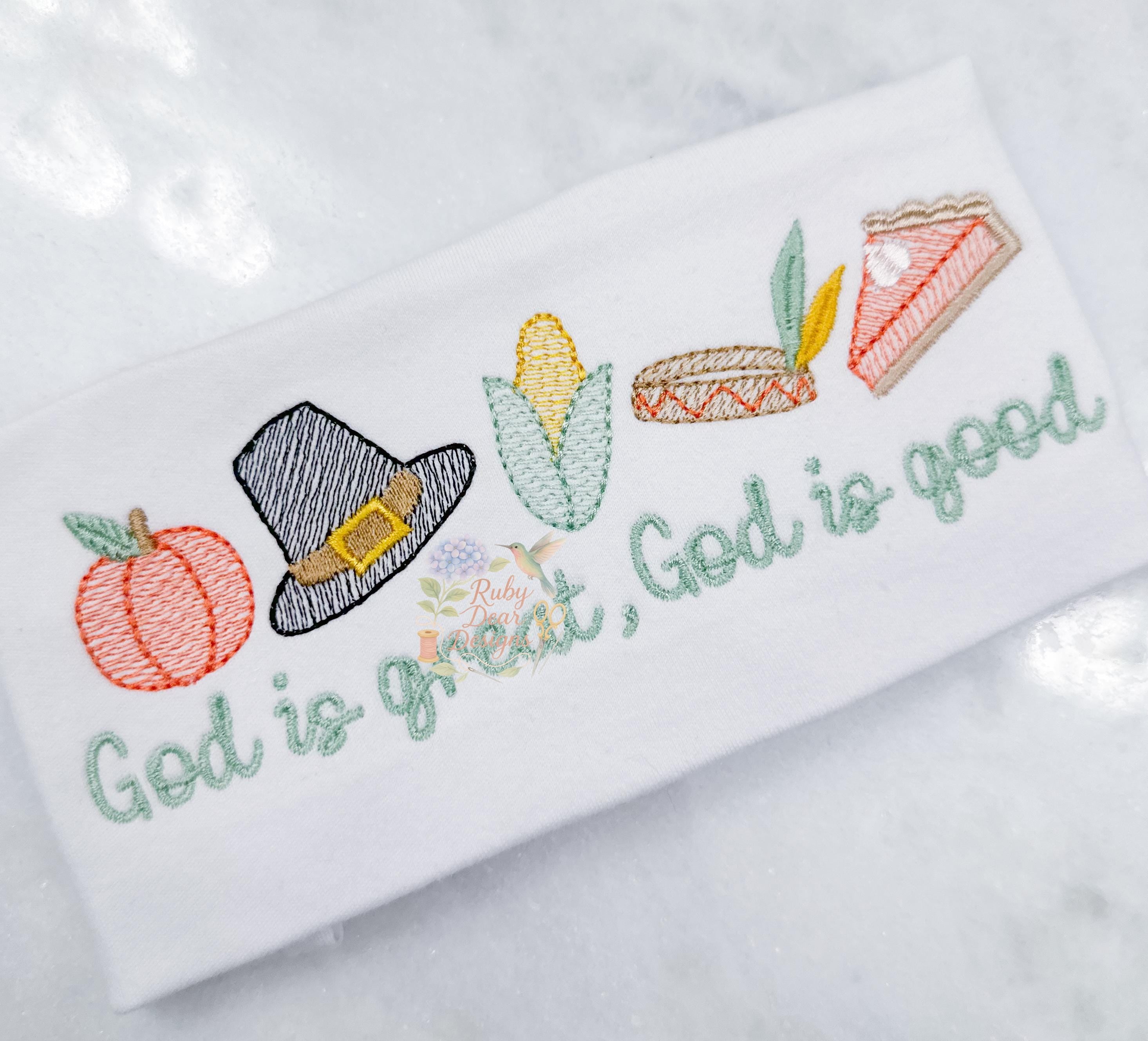 Thanksgiving Pilgrims and Indians Feast Row Sketch Stitch Machine Embroidery Design