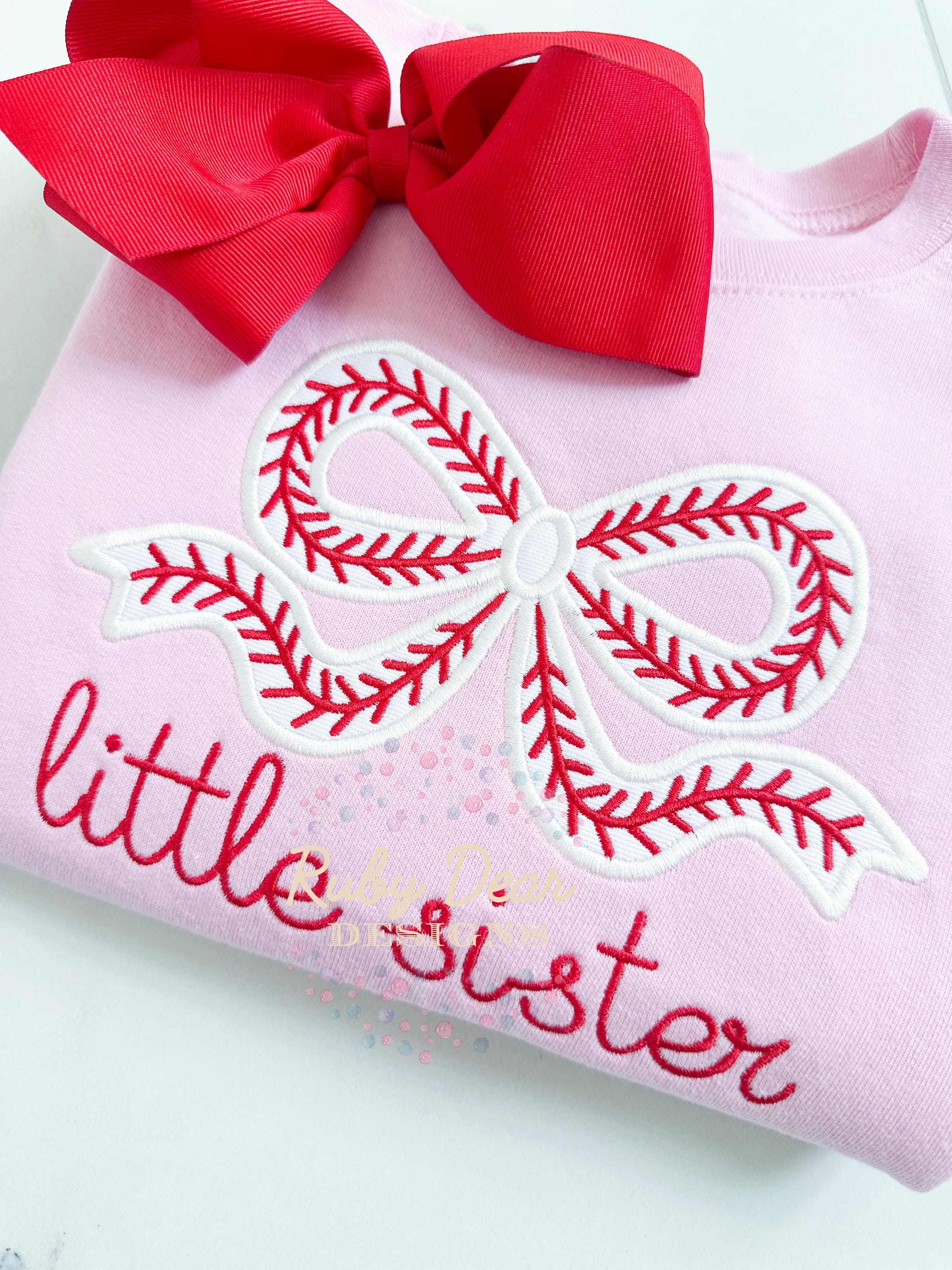 Baseball Girls Bow Satin Appliqué Machine Embroidery Design
