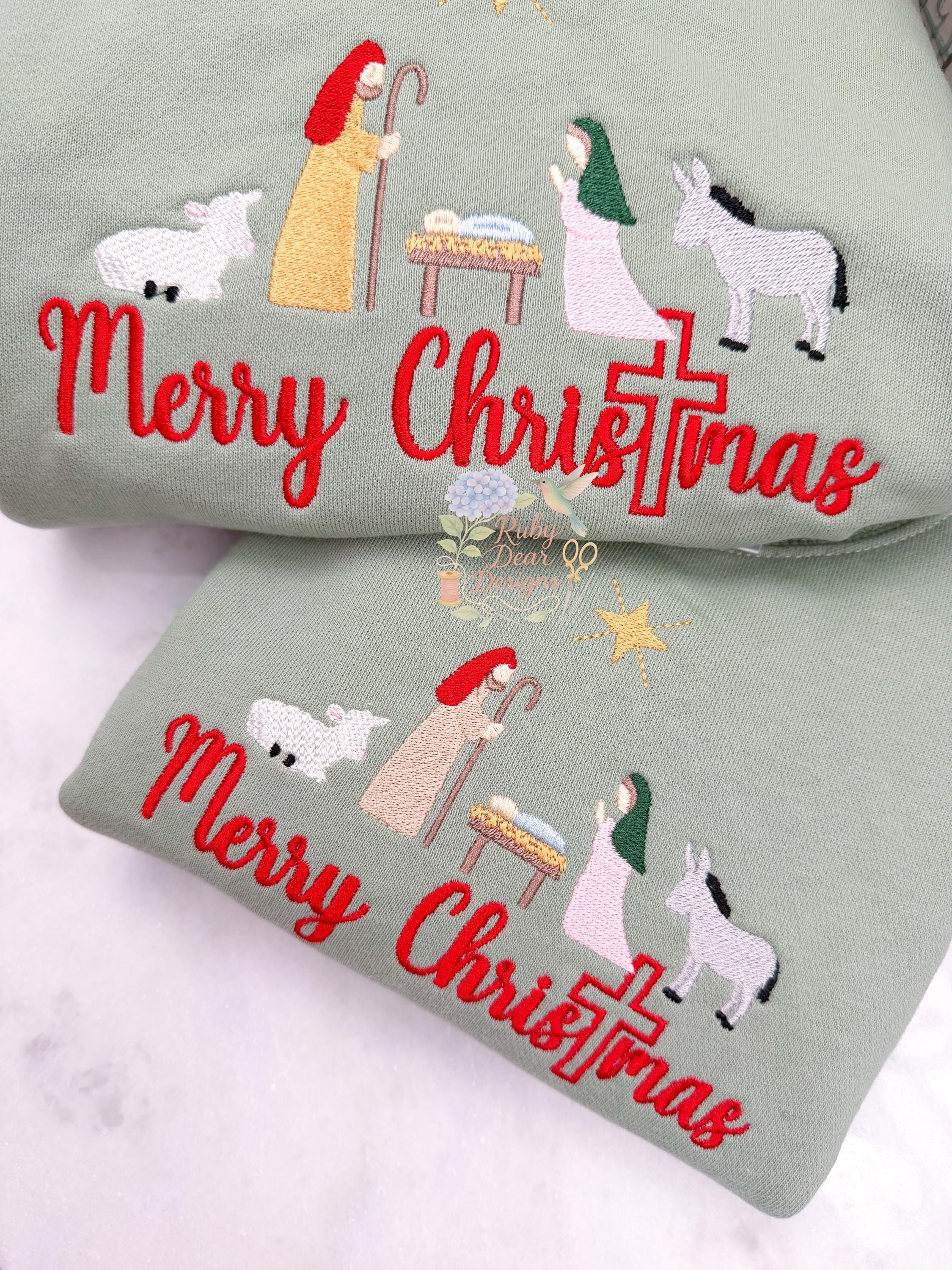 Nativity Christmas Manger Fill Stitch with Add On Cross Machine Embroidery Design