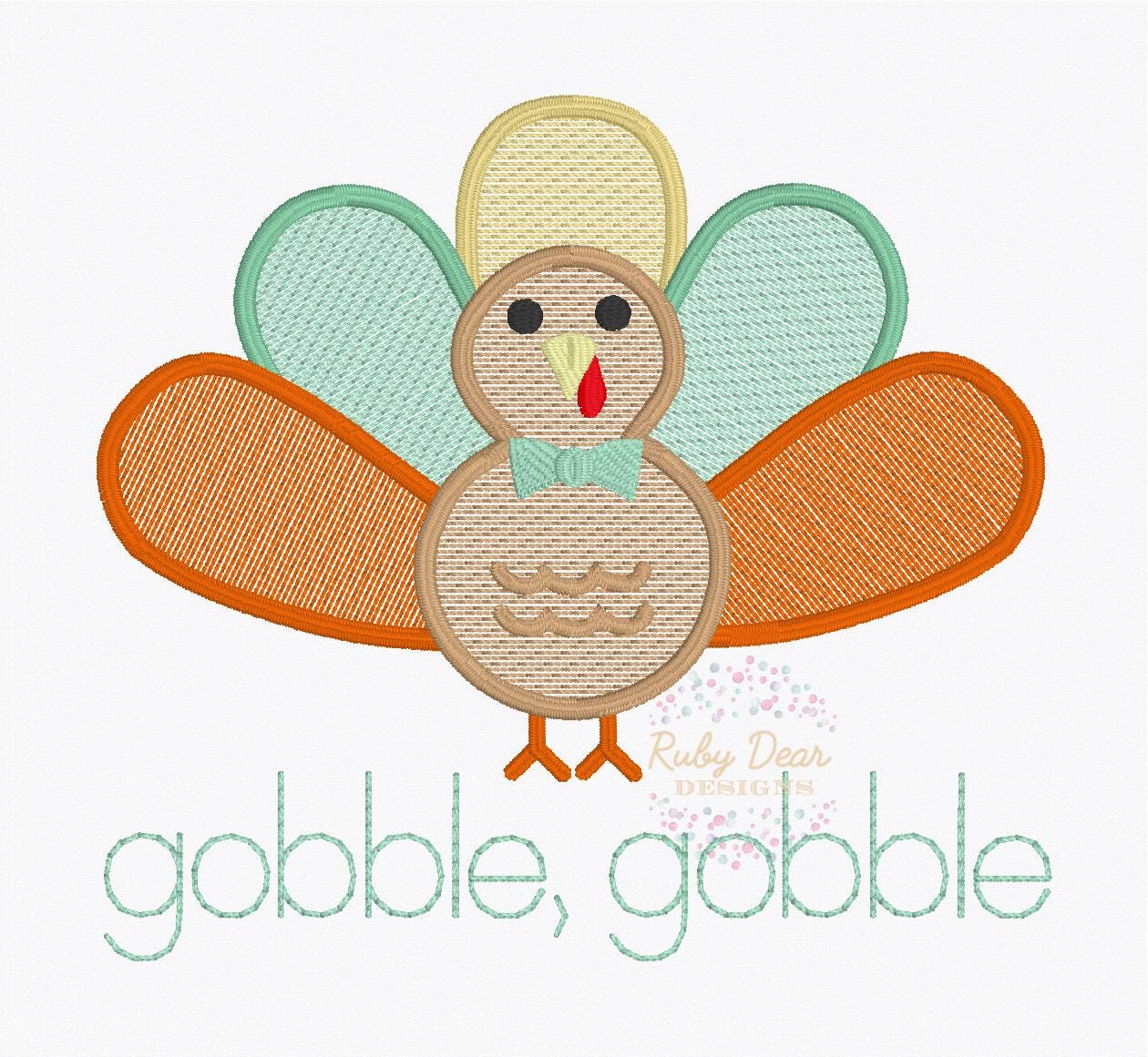 Turkey Boy Sketch with Satin Outline Stitch Machine Embroidery Design
