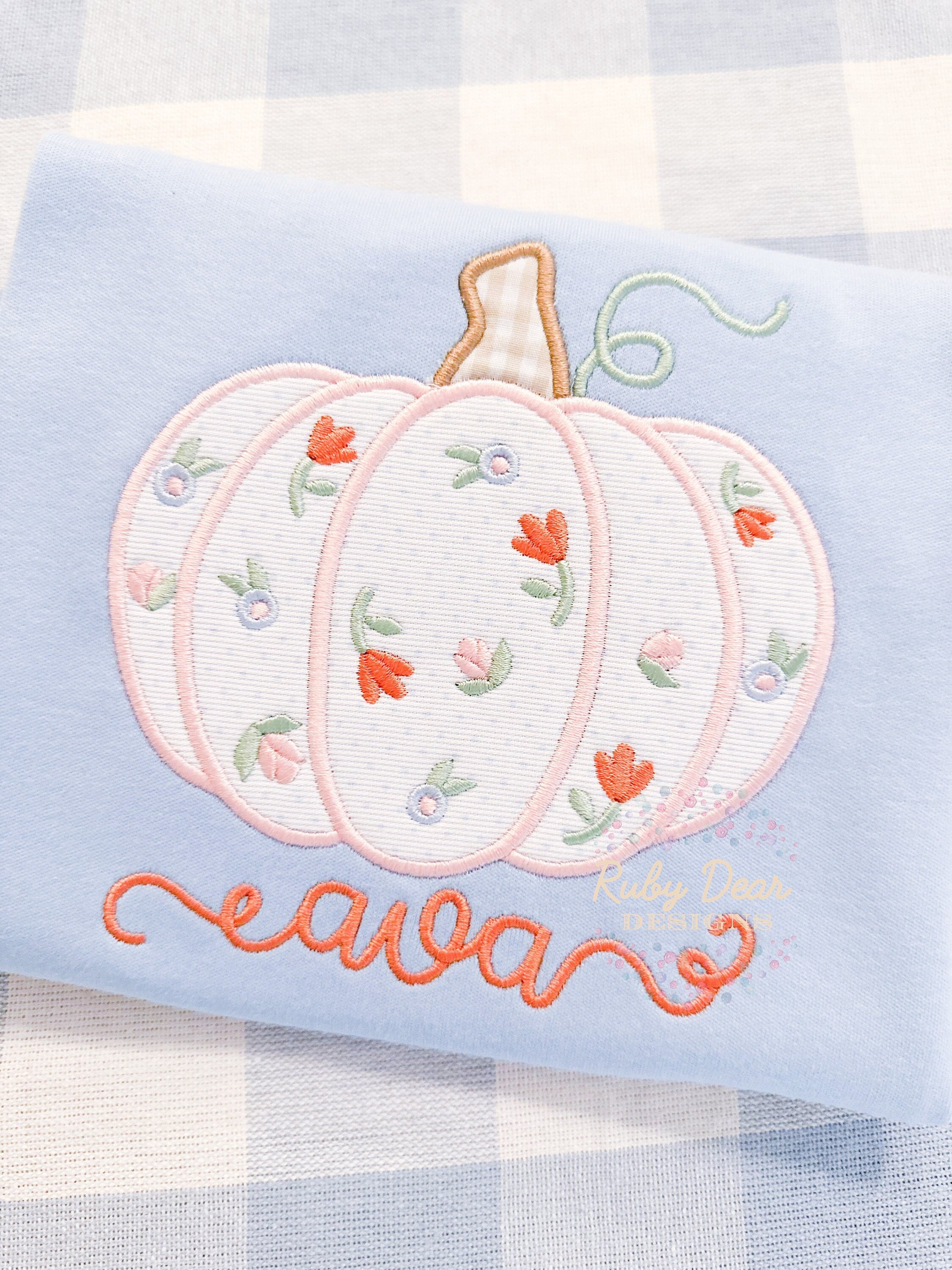 Pumpkin Appliqué with Florals Heirloom Satin Stitch Machine Embroidery Design