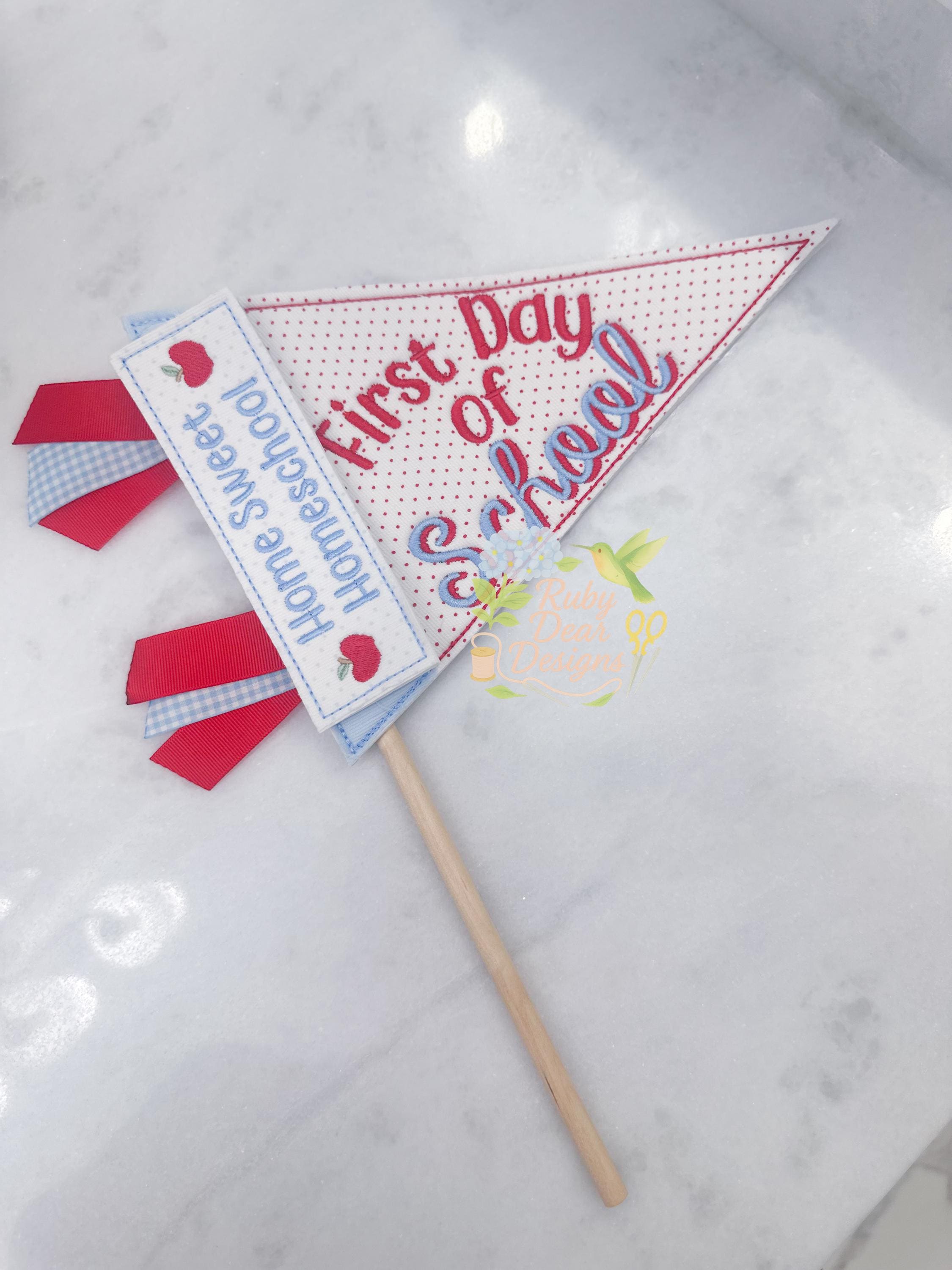 In The Hoop Pennant Back To School Bean Stitch Machine Embroidery Design