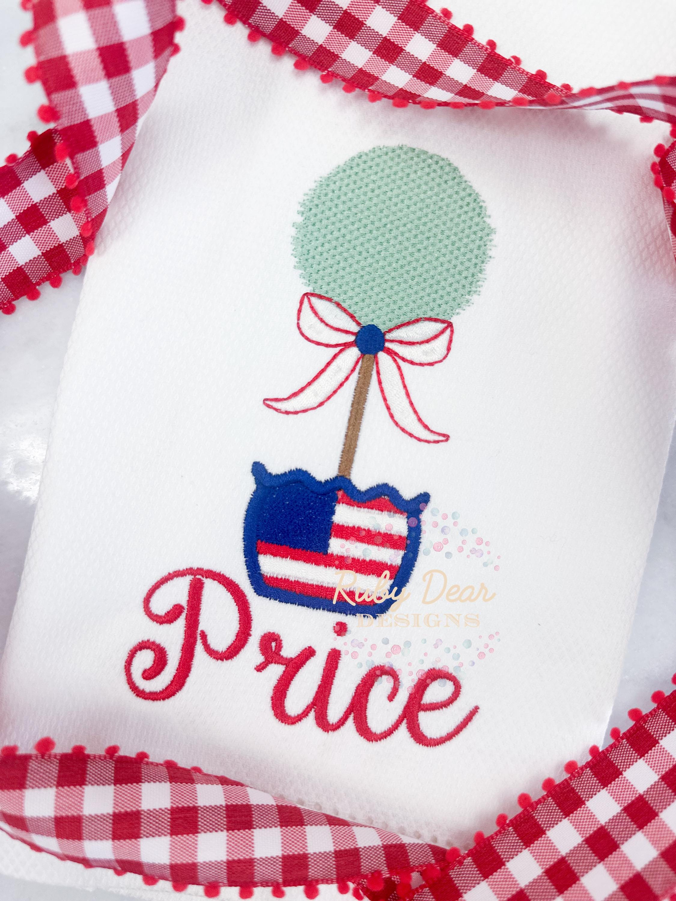 American Patriotic July 4th Topiary Satin and Fill Stitch Machine Embroidery Design