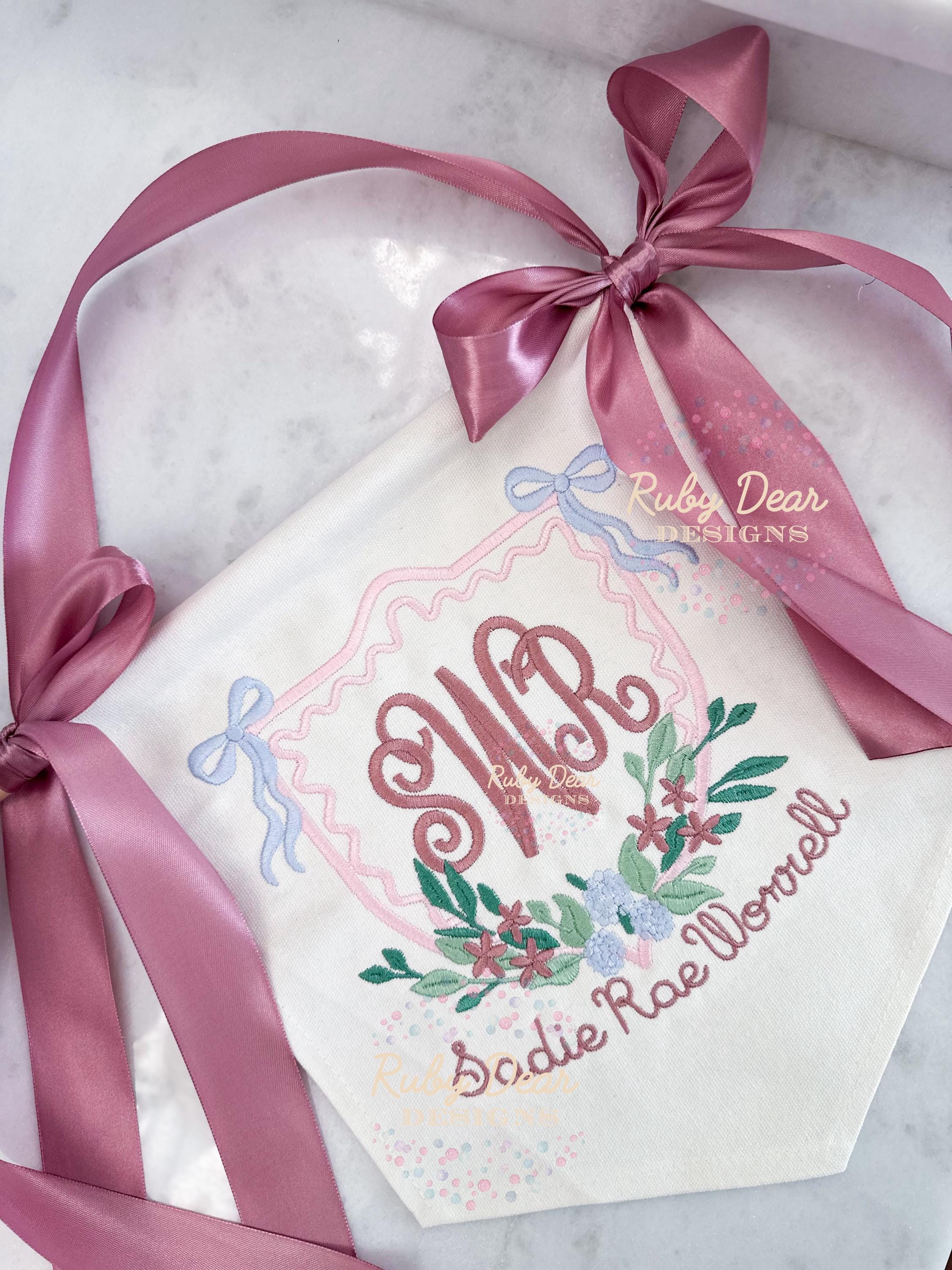 Elegant Floral Bow Crest Hydrangeas Satin Stitch Machine Embroidery Design