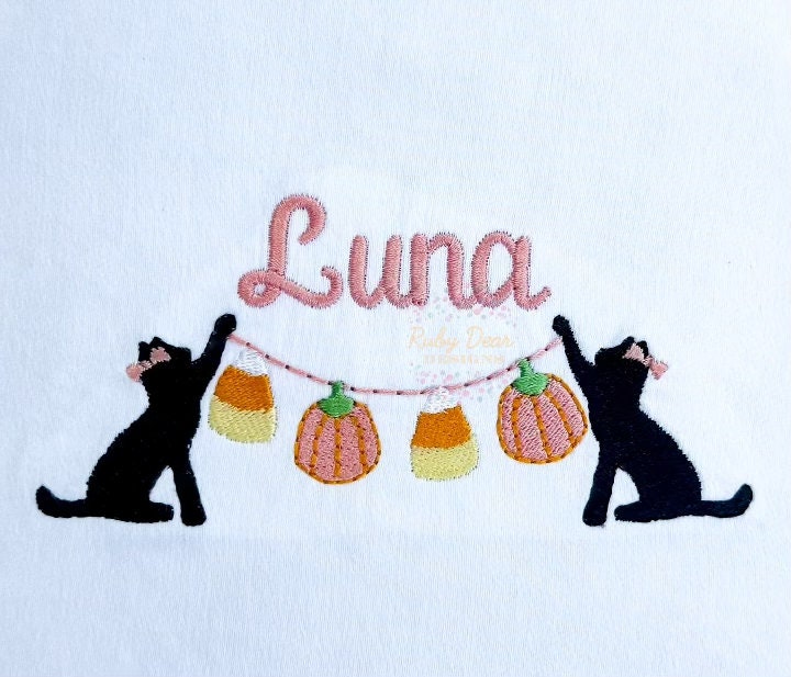Halloween Kitty Swag Fill and Bean Stitch Machine Embroidery Design