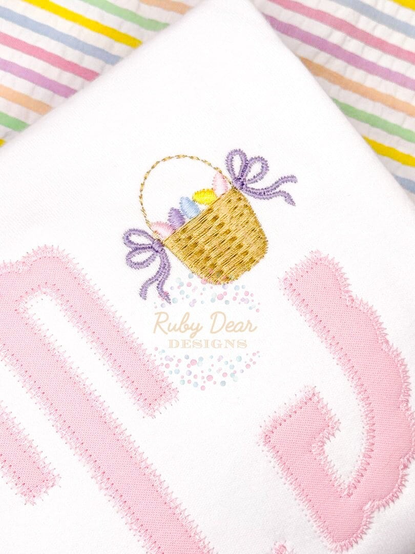 Easter Egg Basket Mini with Bows Satin and Sashiko Stitch Machine Embroidery Design