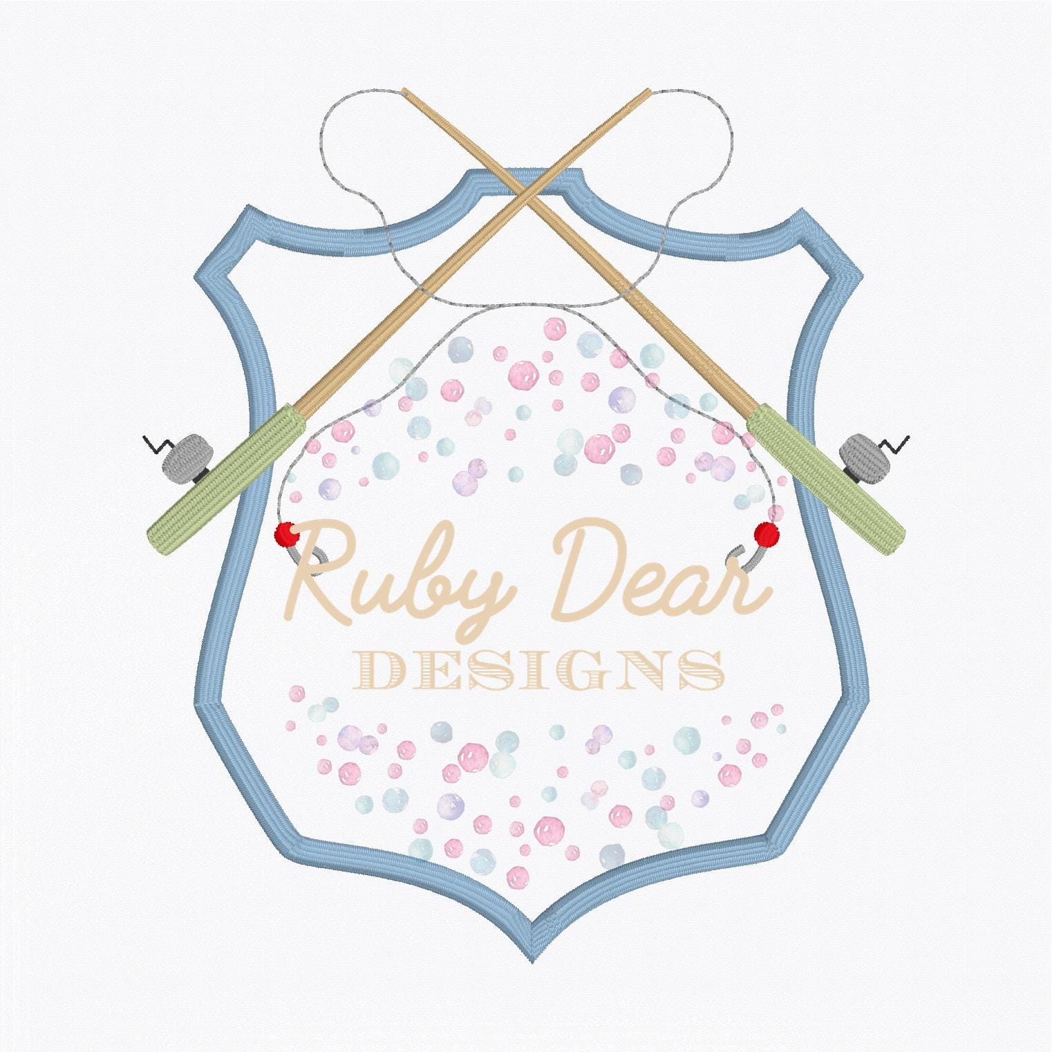 Fishing Pole Crest Satin and Fill Stitch Machine Embroidery Design