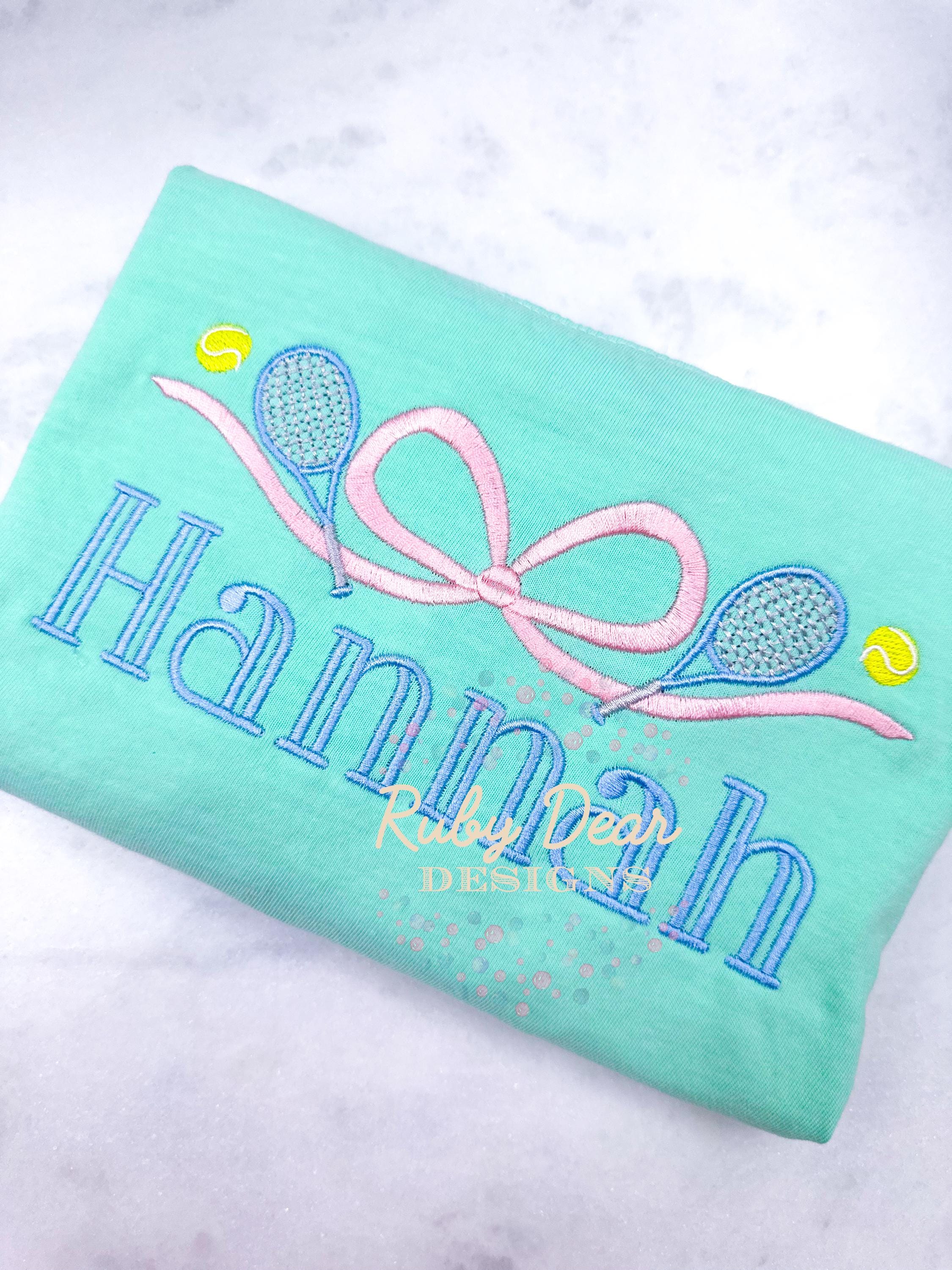 Tennis Bow with Rackets and Ball Satin Fill and Bean Stitch Machine Embroidery Design