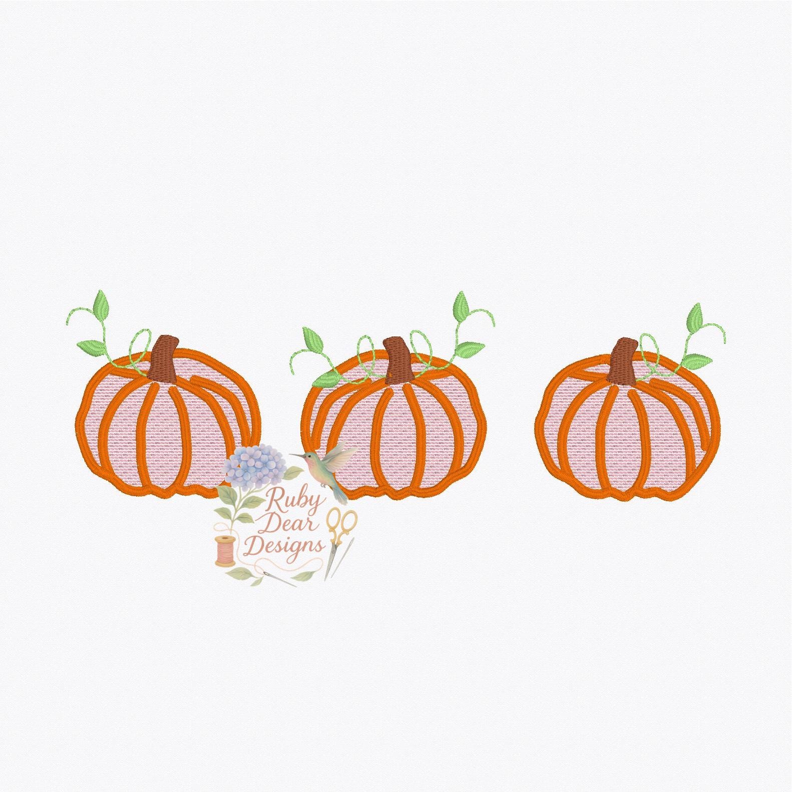 Pumpkin Trio Sketch with Satin Outline Stitch Machine Embroidery Design