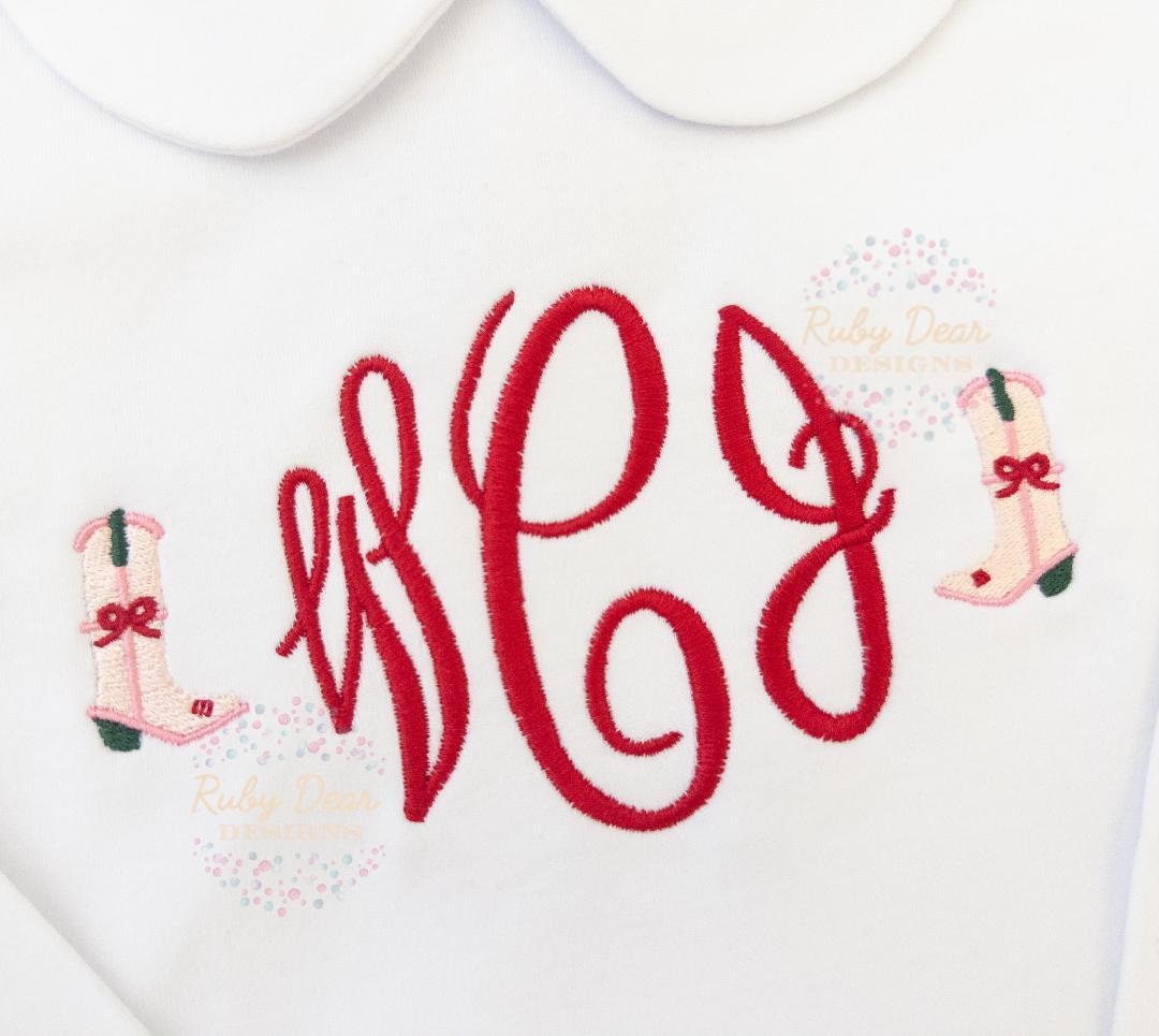 Christmas Cowgirl Gift Boot Mini Fill and Satin Stitch Machine Embroidery Design