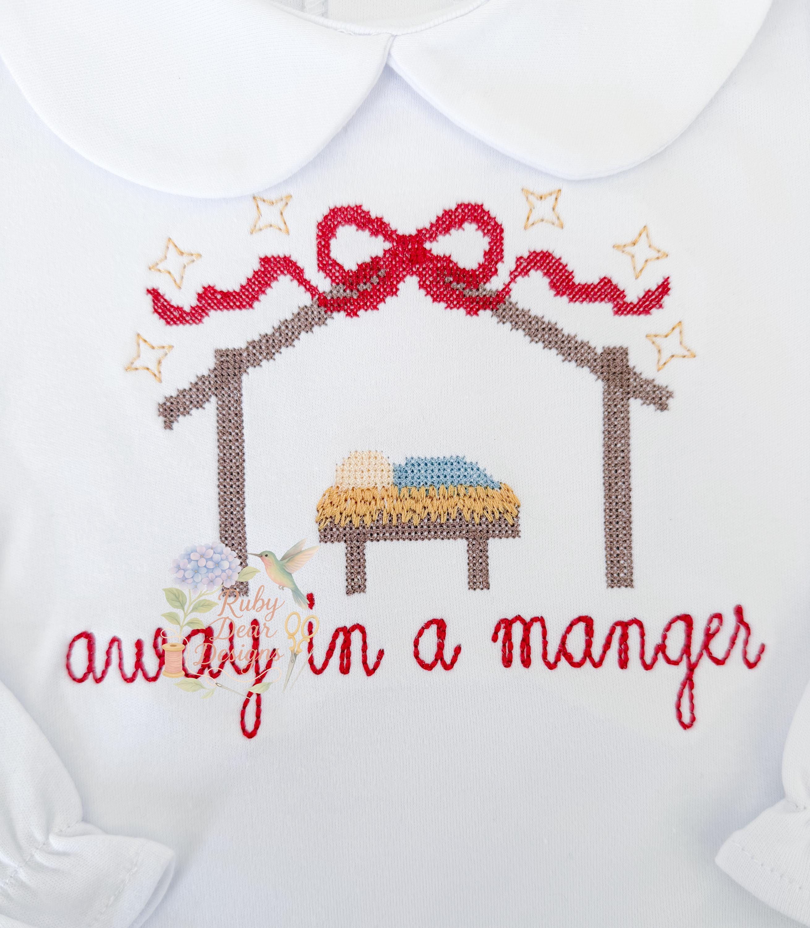 Nativity Christmas Manger with Bow Cross Stitch Machine Embroidery Design