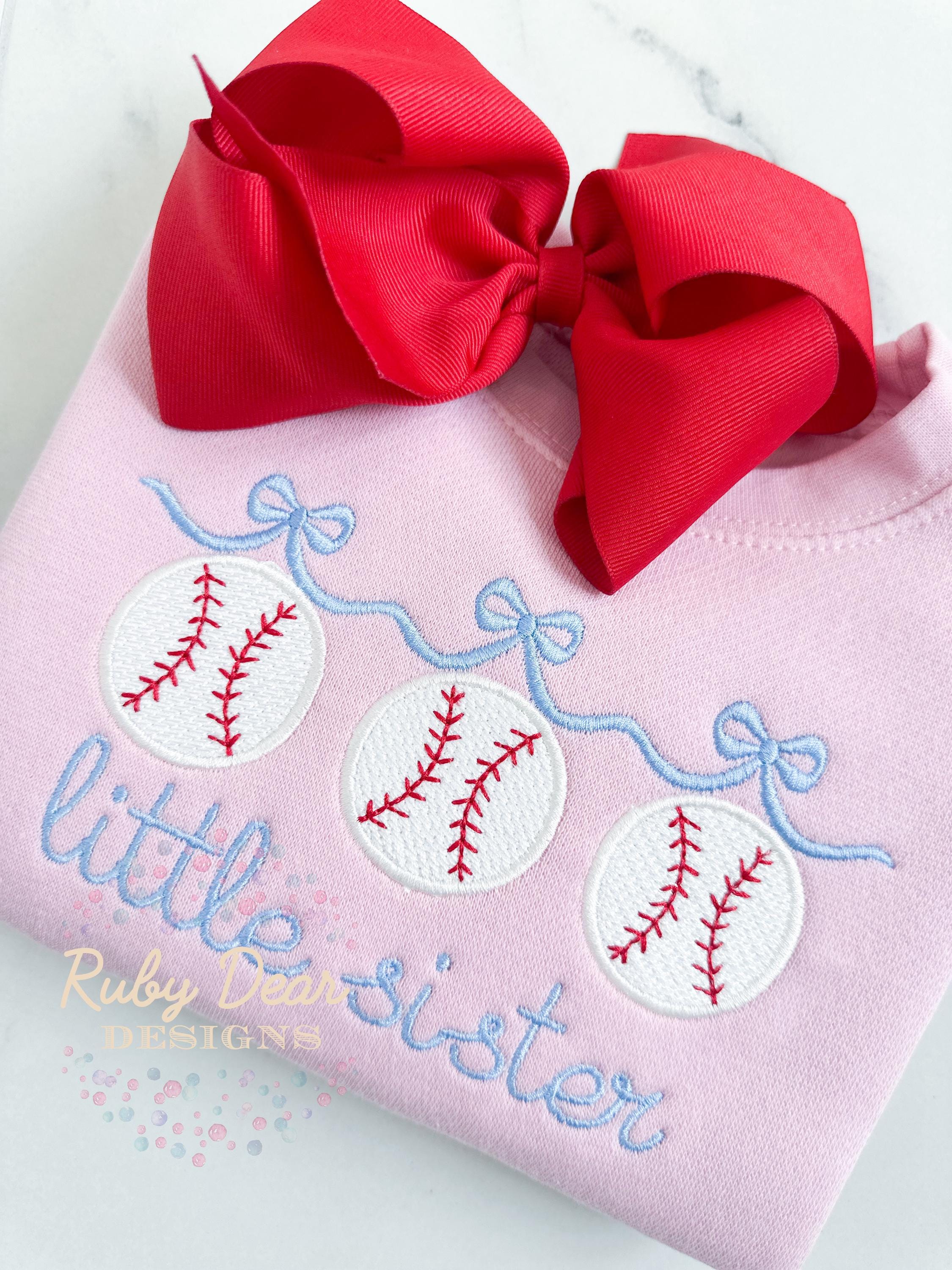 Baseball Trio with Bow Swag Sketch Fill with Satin Outline Machine Embroidery Design