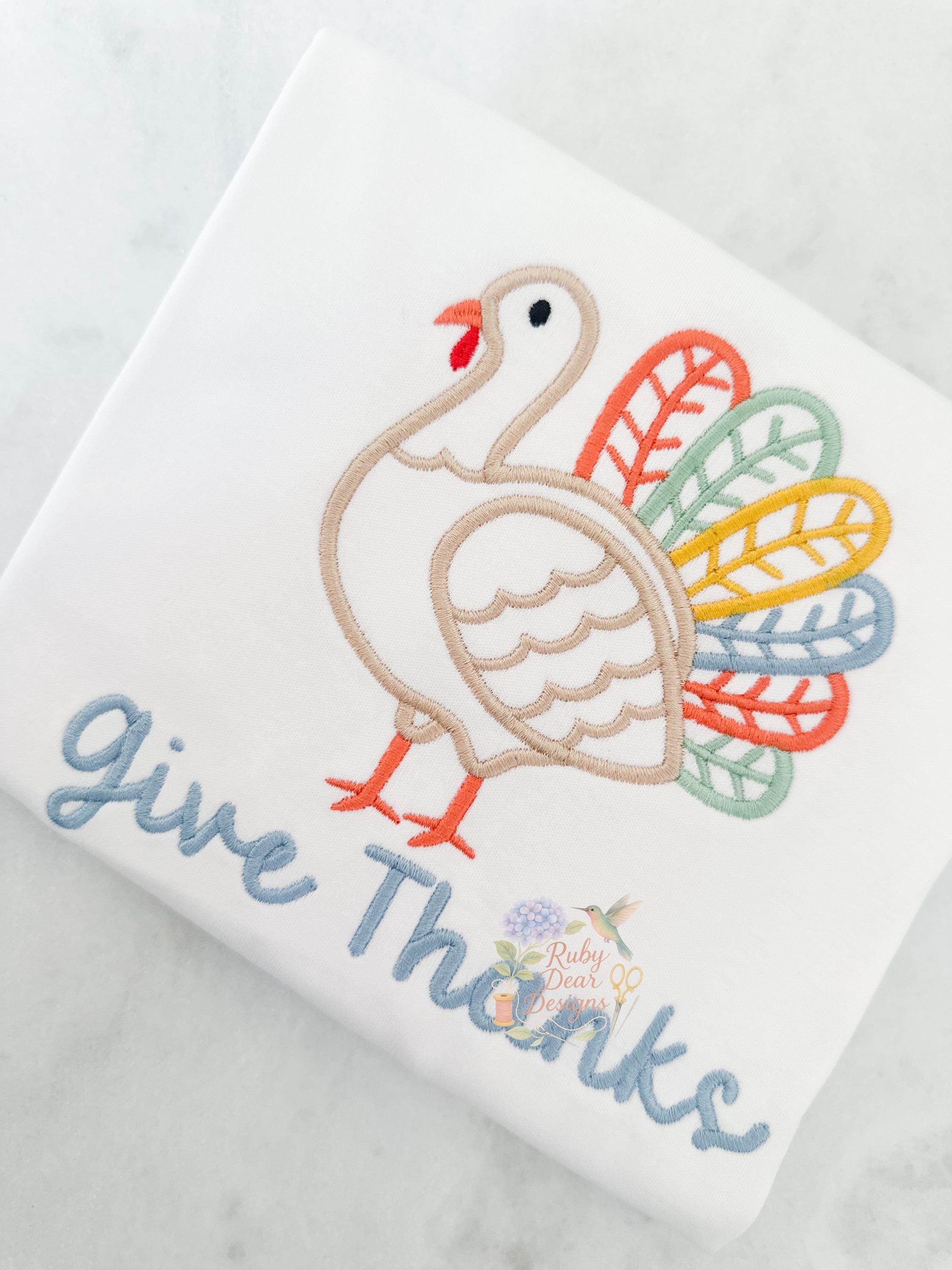 Turkey Thanksgiving Fall Satin Outline Stitch Machine Embroidery Design
