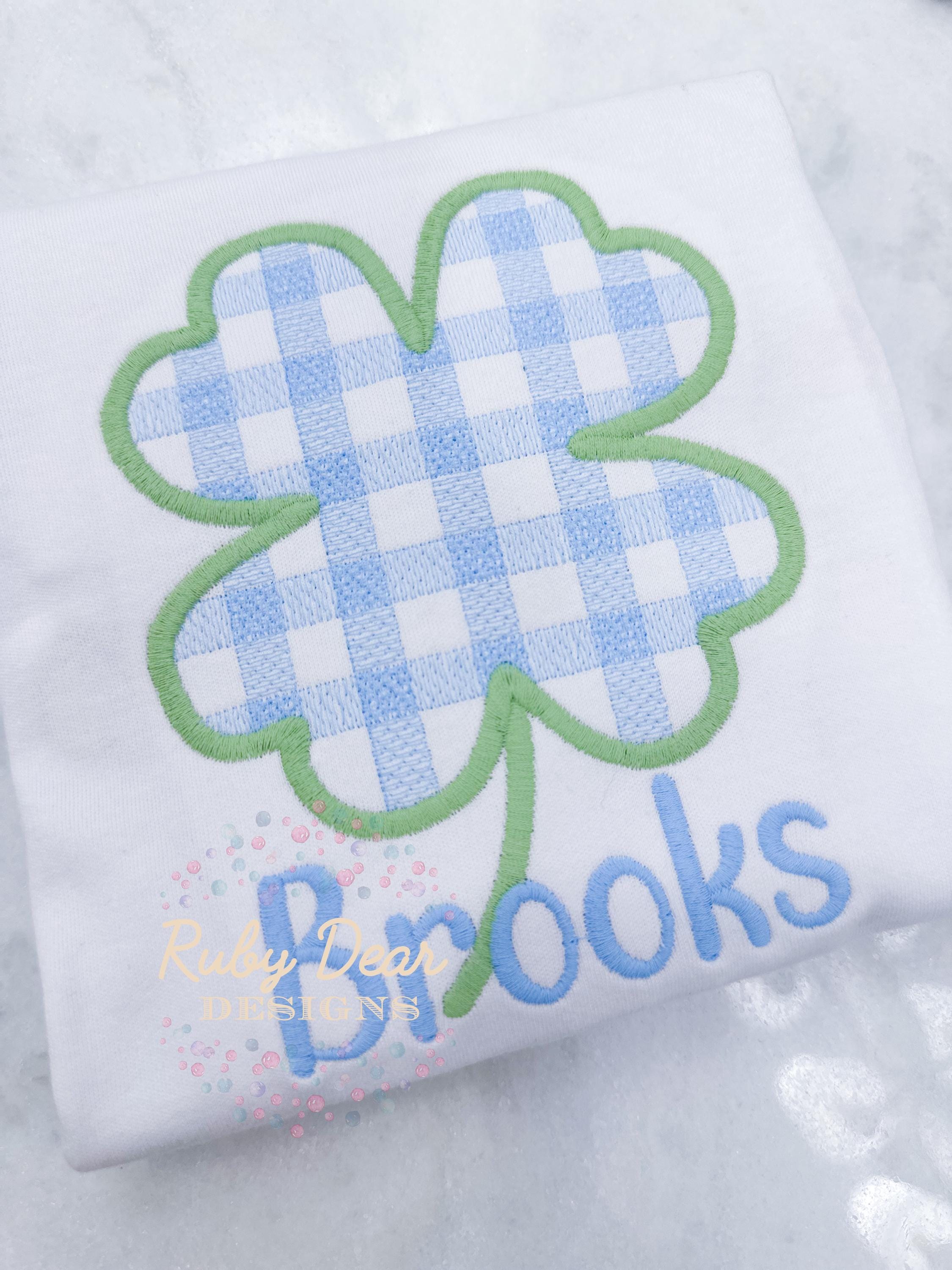 St Patrick's Clover Gingham Sketch and Satin Machine Embroidery Design