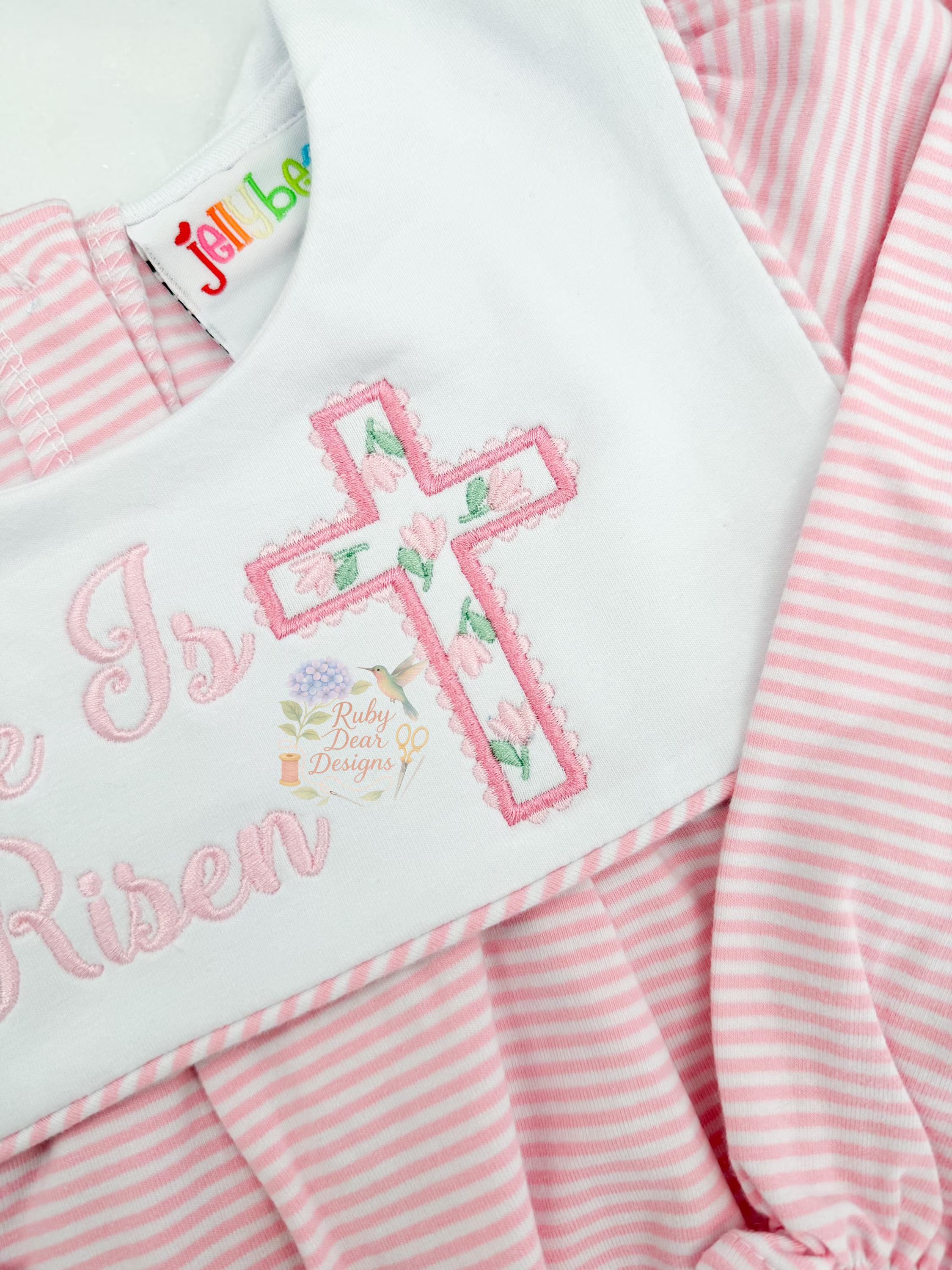 Cross Easter Tulip and Scallop Satin Outline Christian Machine Embroidery Design