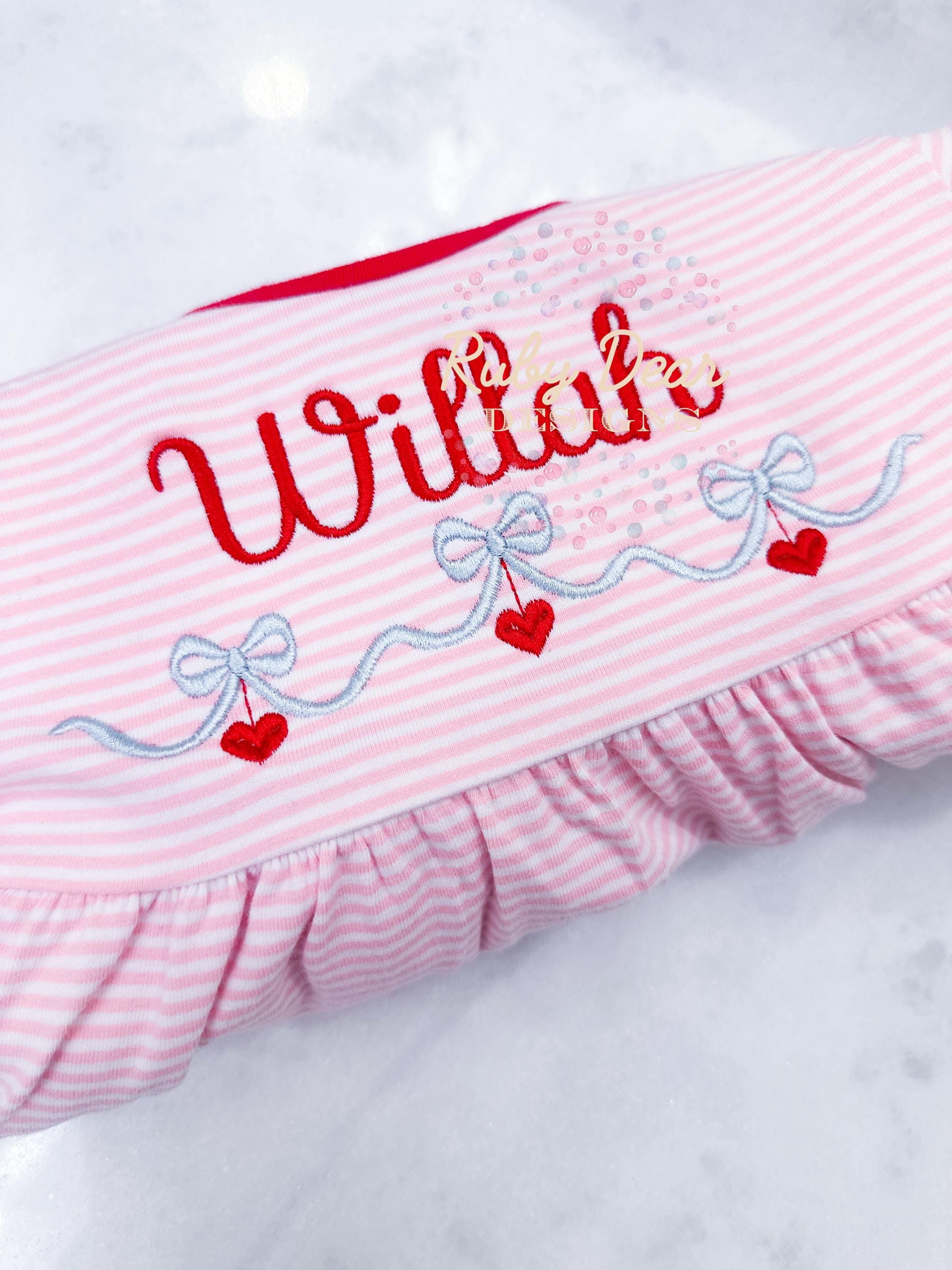 Hearts and Bows Border Satin Stitch Machine Embroidery Design