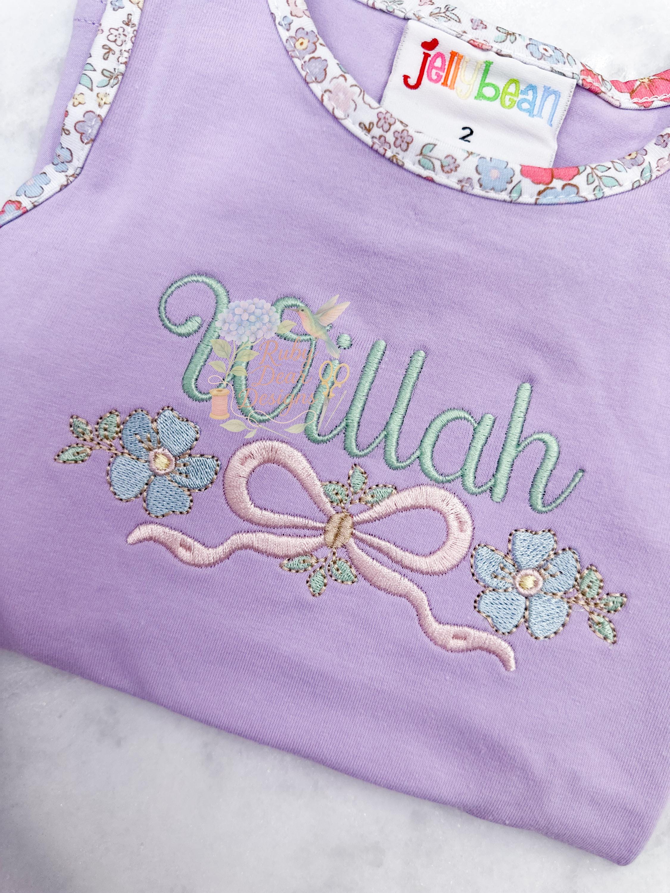 Floral Blooms Bow Frame Fill and Satin Stitch Machine Embroidery Design
