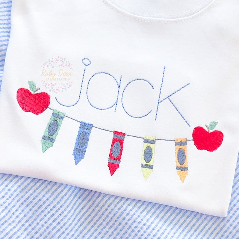 Crayons with Apples Machine Embroidery Design