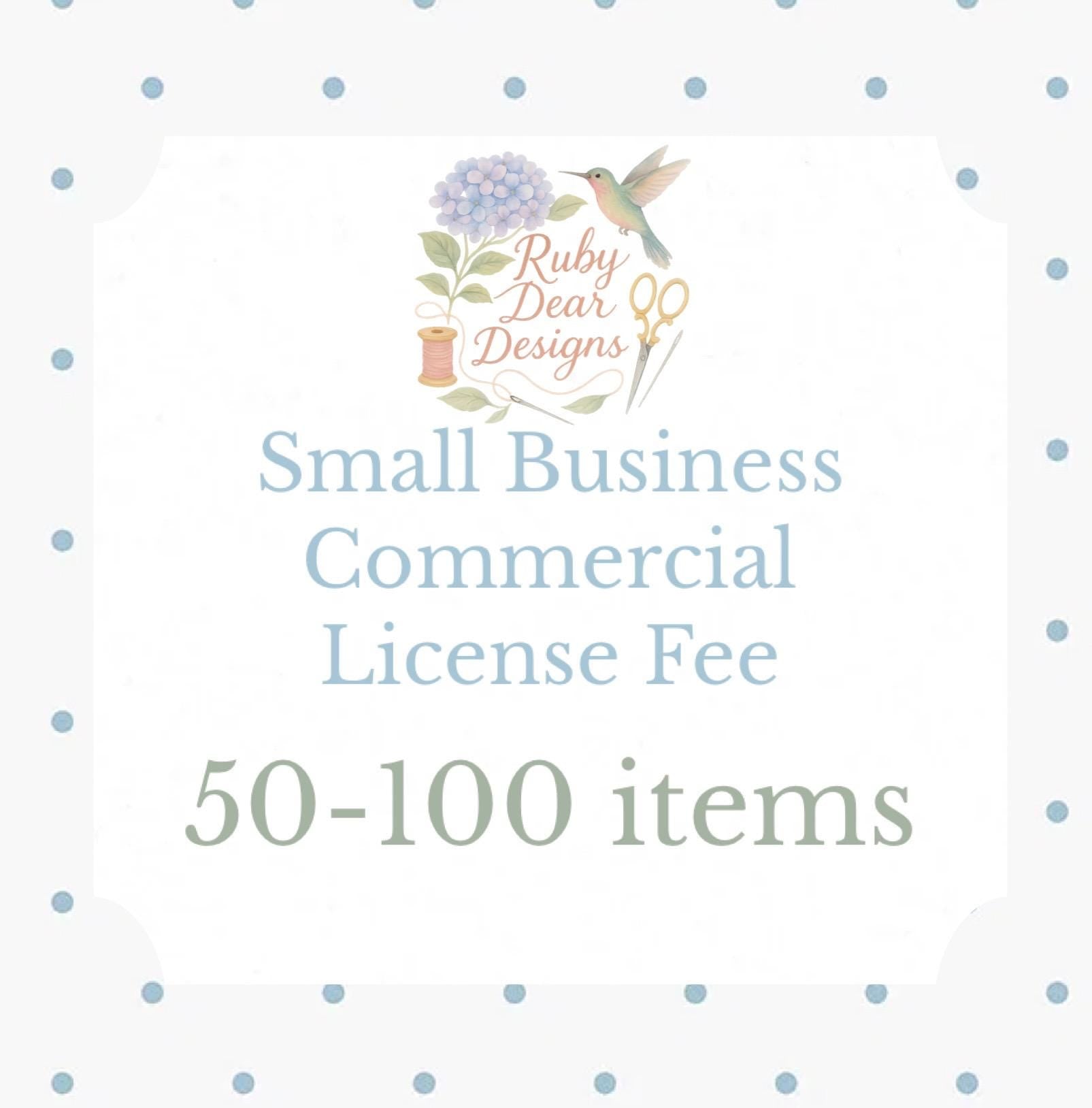Small Business Limited Commercial License Fee Listing for 50-100 Items