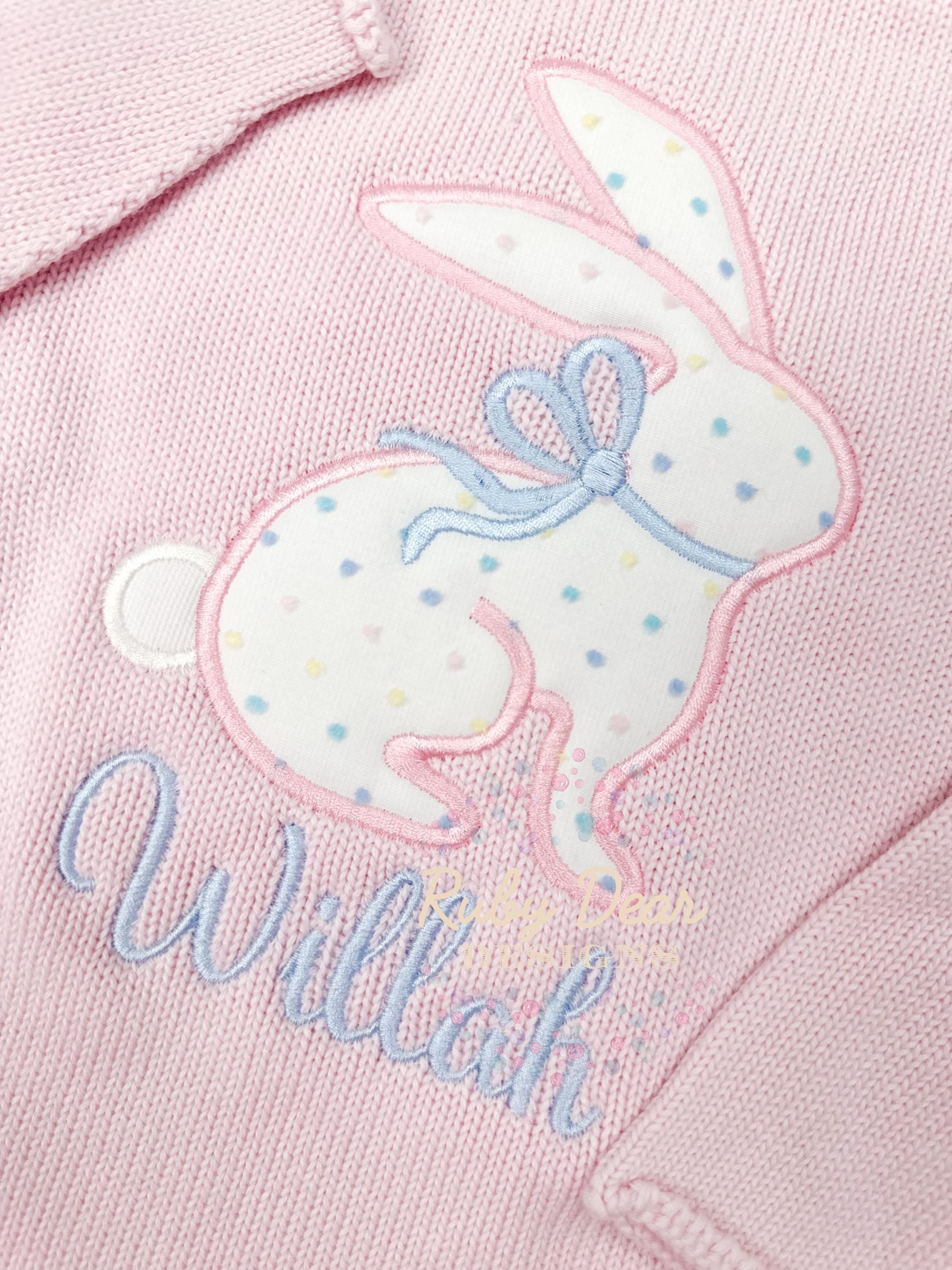 Bunny Girl Sitting with Bow Satin Appliqué Machine Embroidery Design