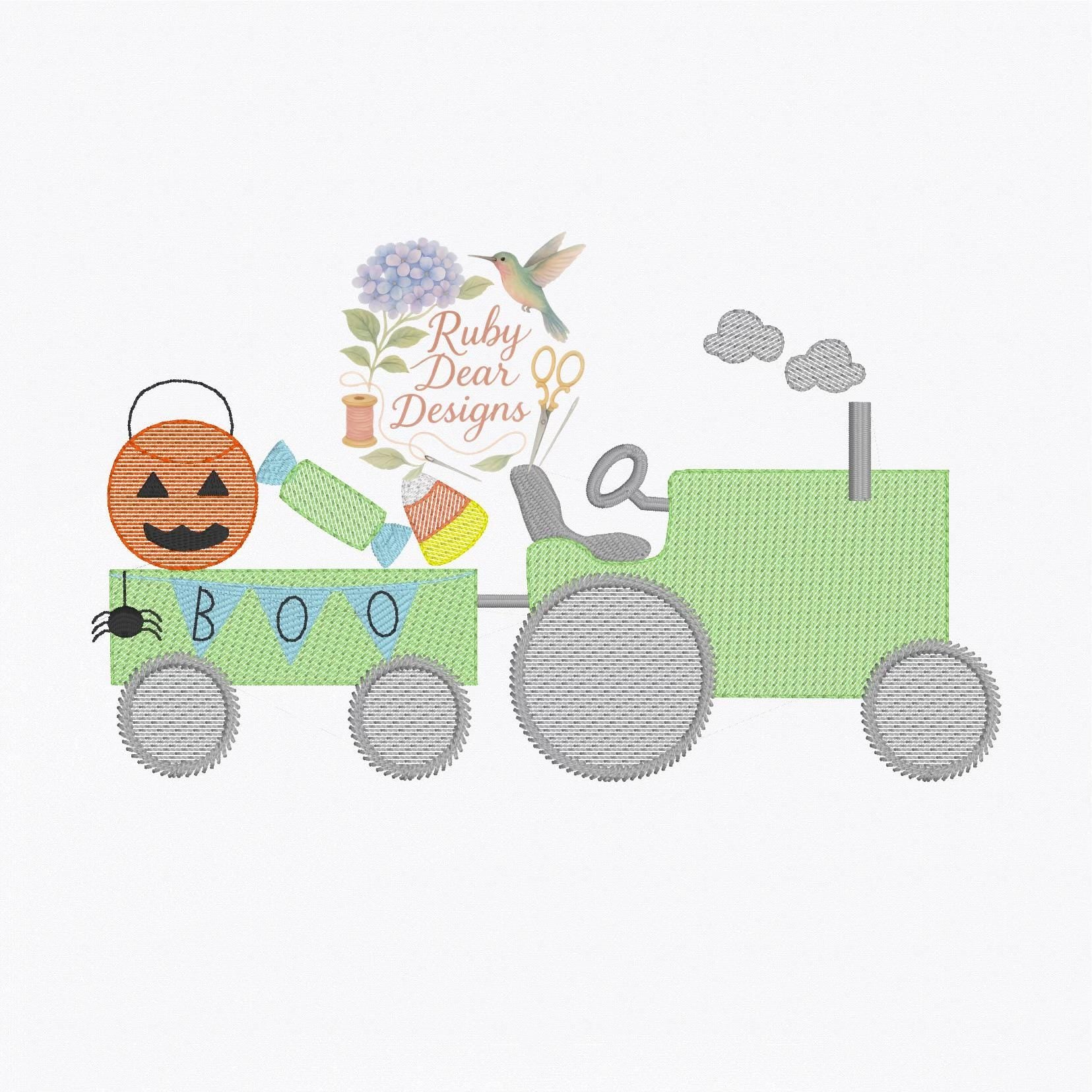 Halloween Tractor BOO Sketch with Fill Stitch Machine Embroidery Design