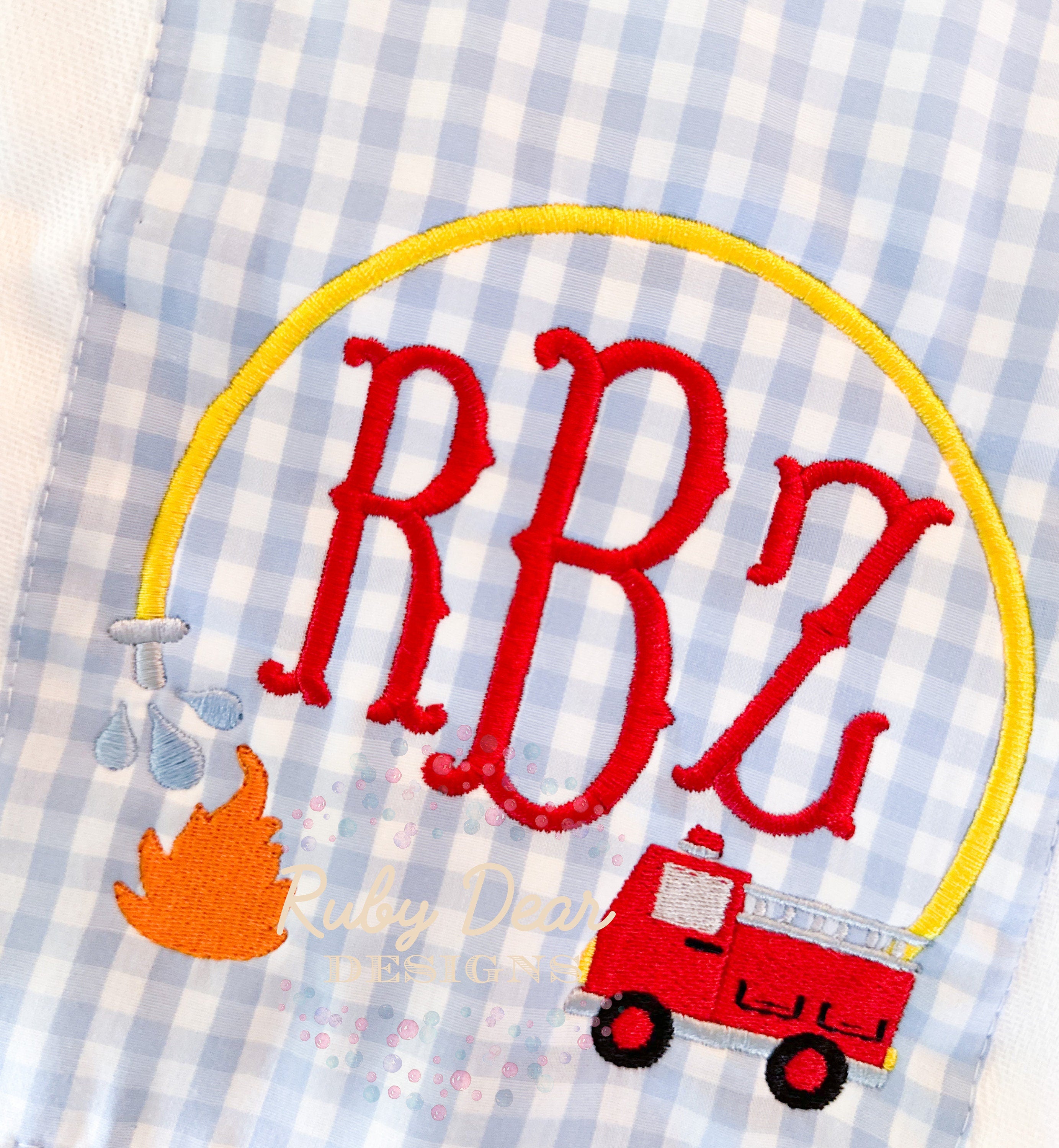 Firetruck Monogram Frame Machine Embroidery Design