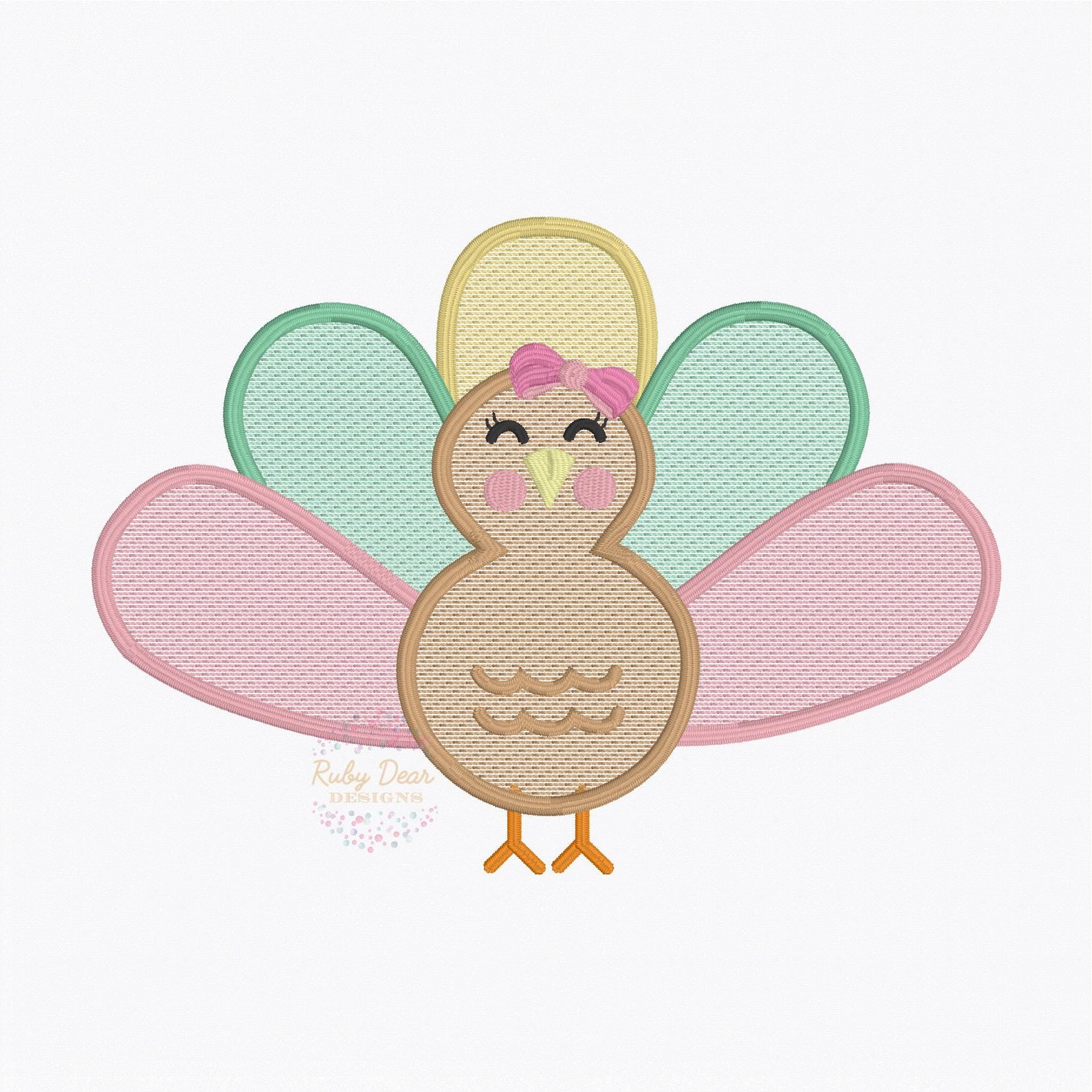 Turkey Girl Sketch with Satin Outline Stitch Machine Embroidery Design