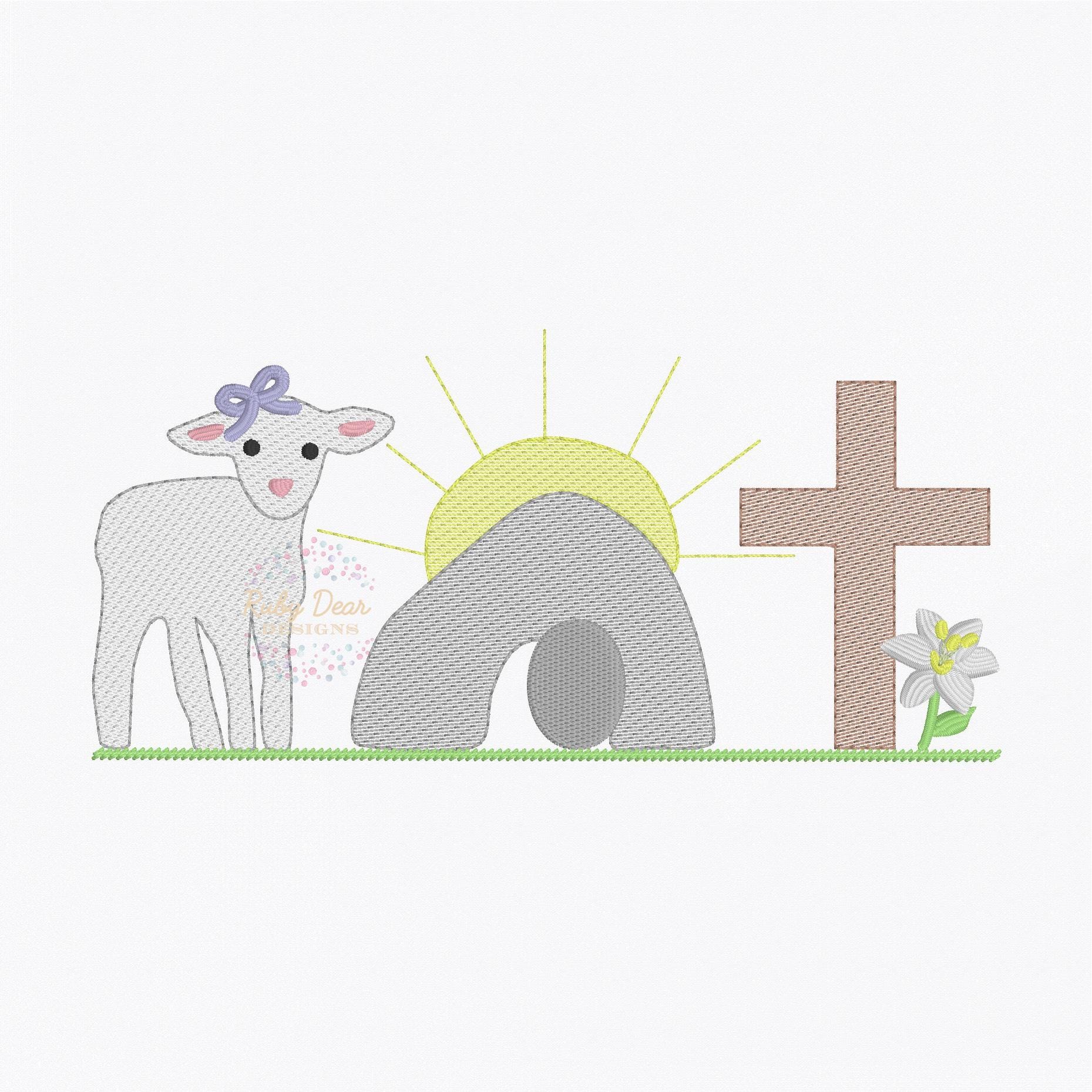 Easter Girl He Is Risen Sketch Trio Machine Embroidery Design