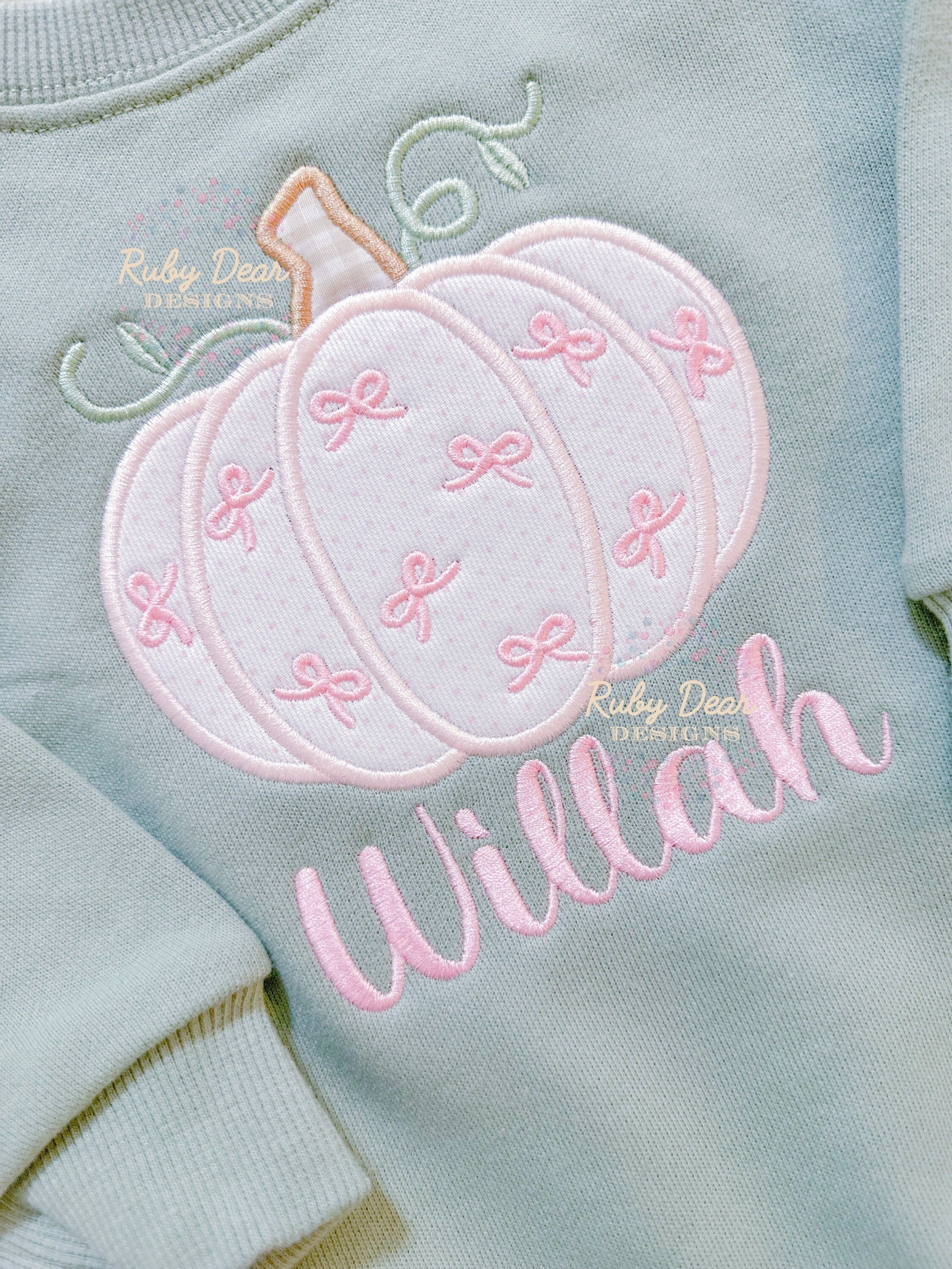 Pumpkin Appliqué with Mini Bows Satin Stitch Machine Embroidery Design