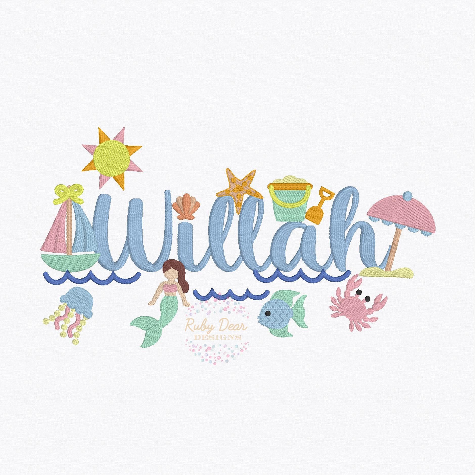 Beach and Sea Girl's Build Your Own Mini Set of 12 Designs Machine Embroidery Design *Font is NOT included!*