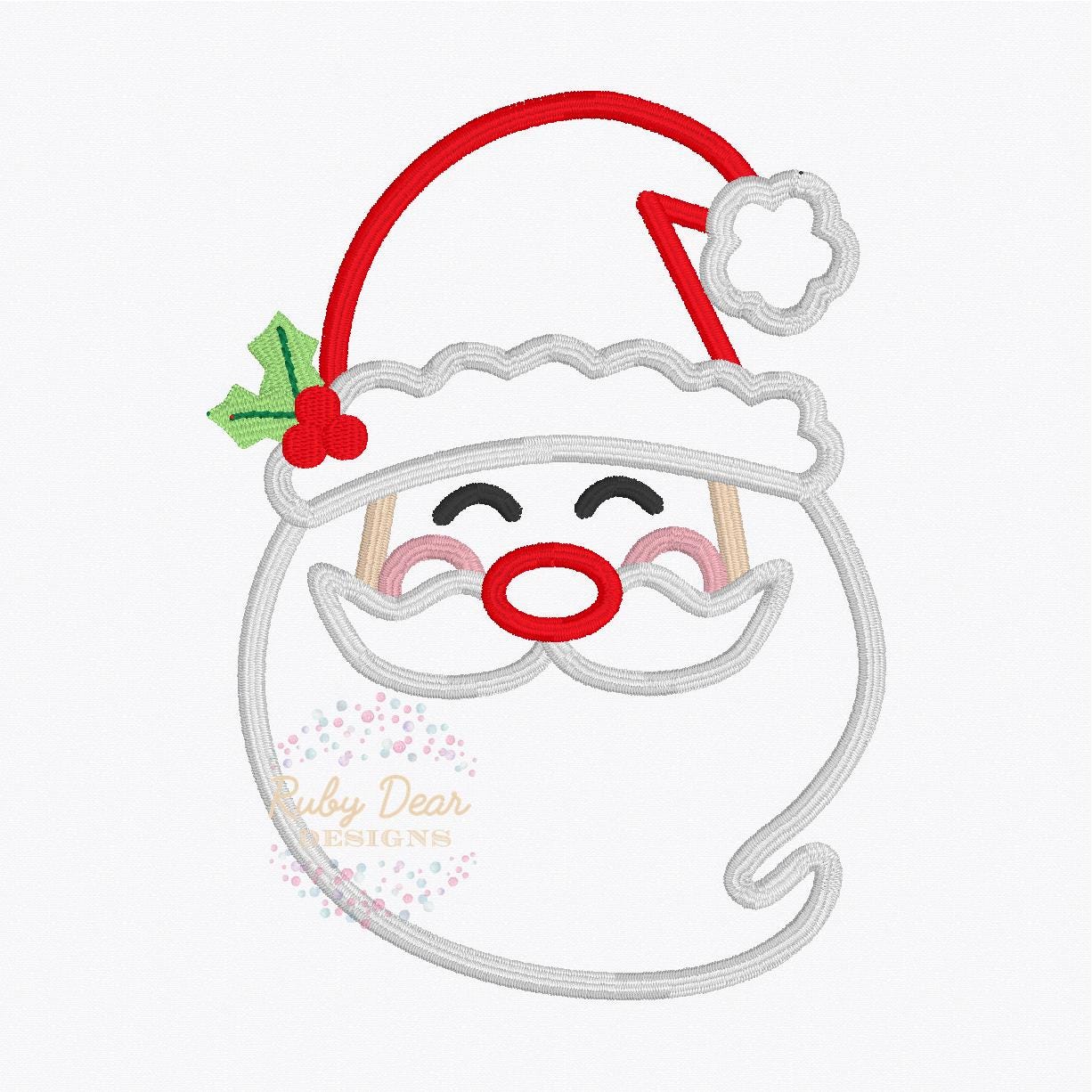 Santa Silhouette Satin Stitch Outline with Holly Berry Machine Embroidery Design