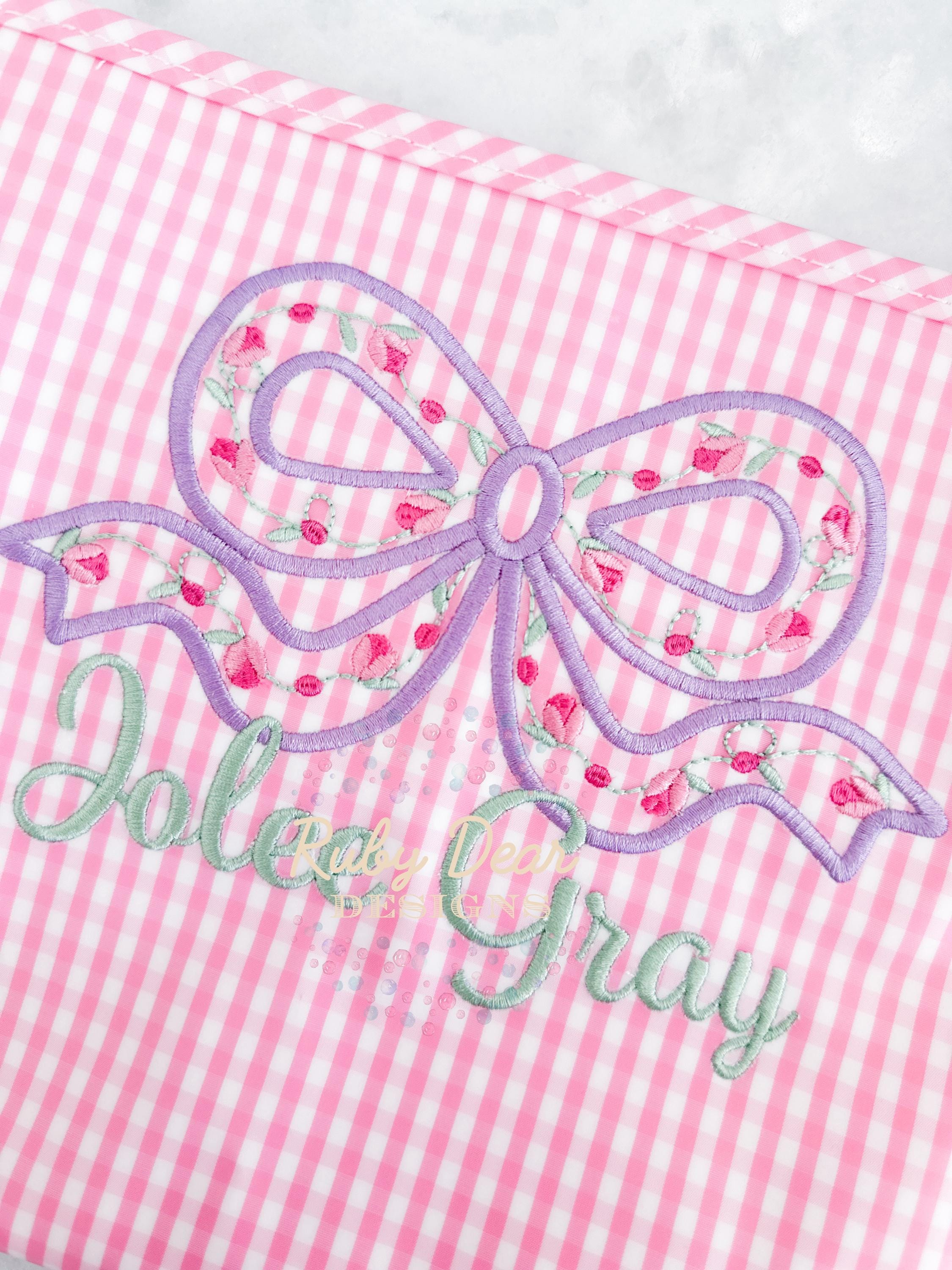 Rosevine Bow Satin Outline Satin and Bean Stitch Machine Embroidery Design