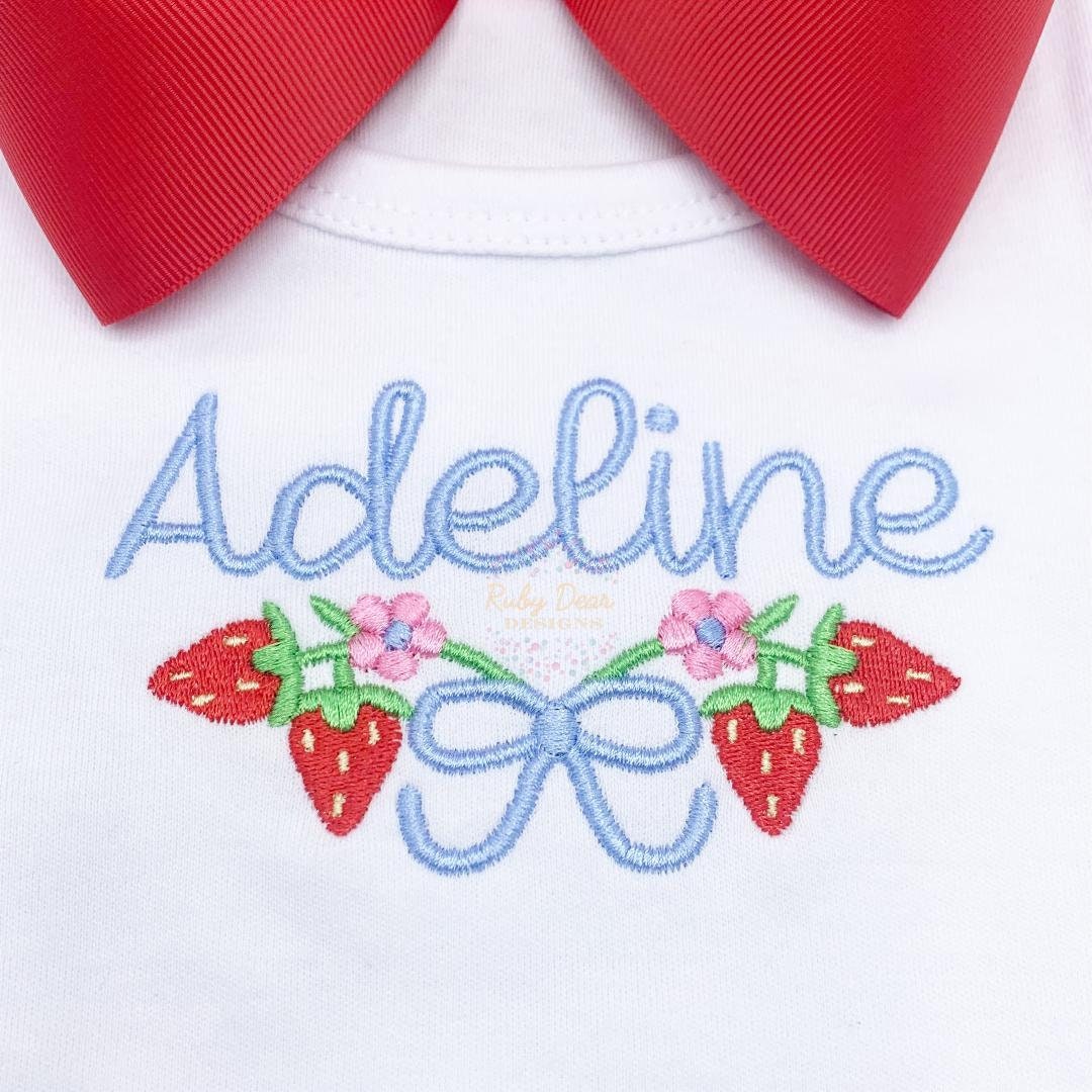 Strawberry Bow Vine Small Machine Embroidery Design