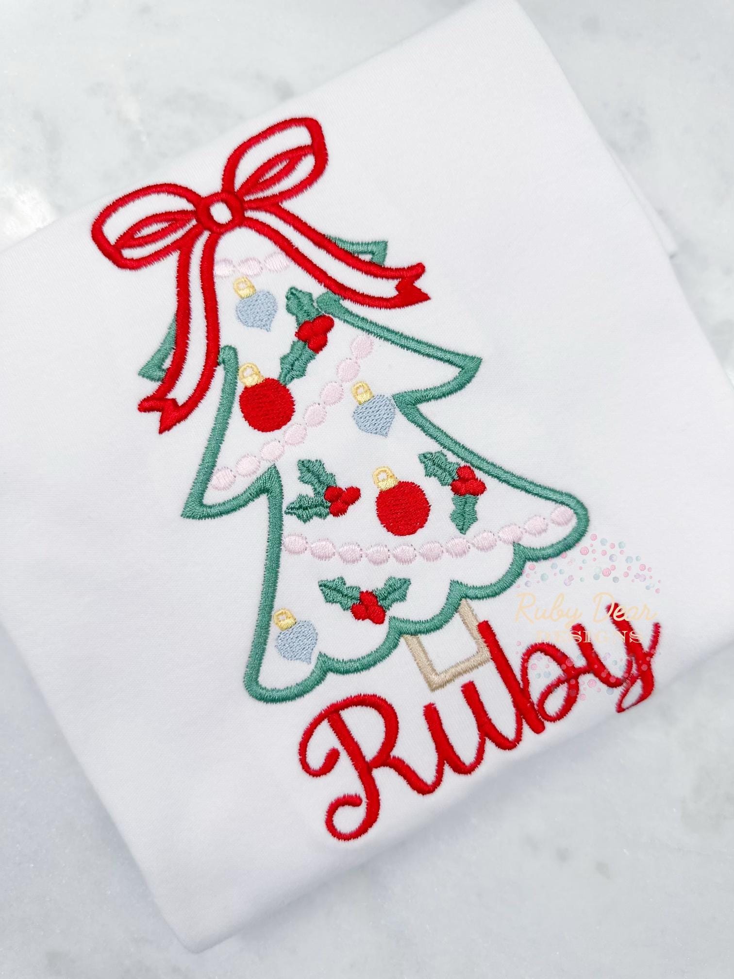 Christmas Tree Girly Satin Outline Machine Embroidery Design