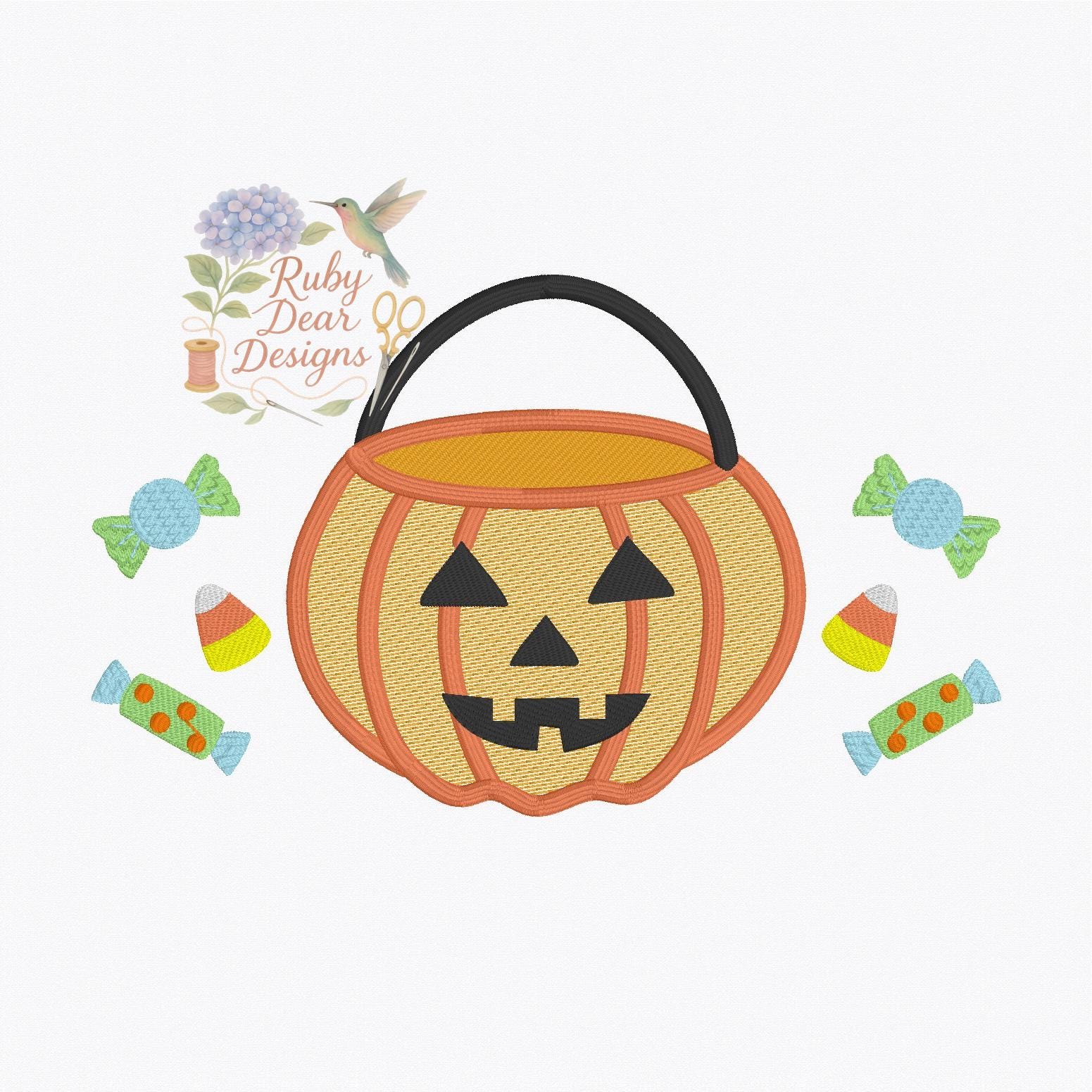 Jack O Lantern with Handle Boy Sketch with Satin Stitch Machine Embroidery Design