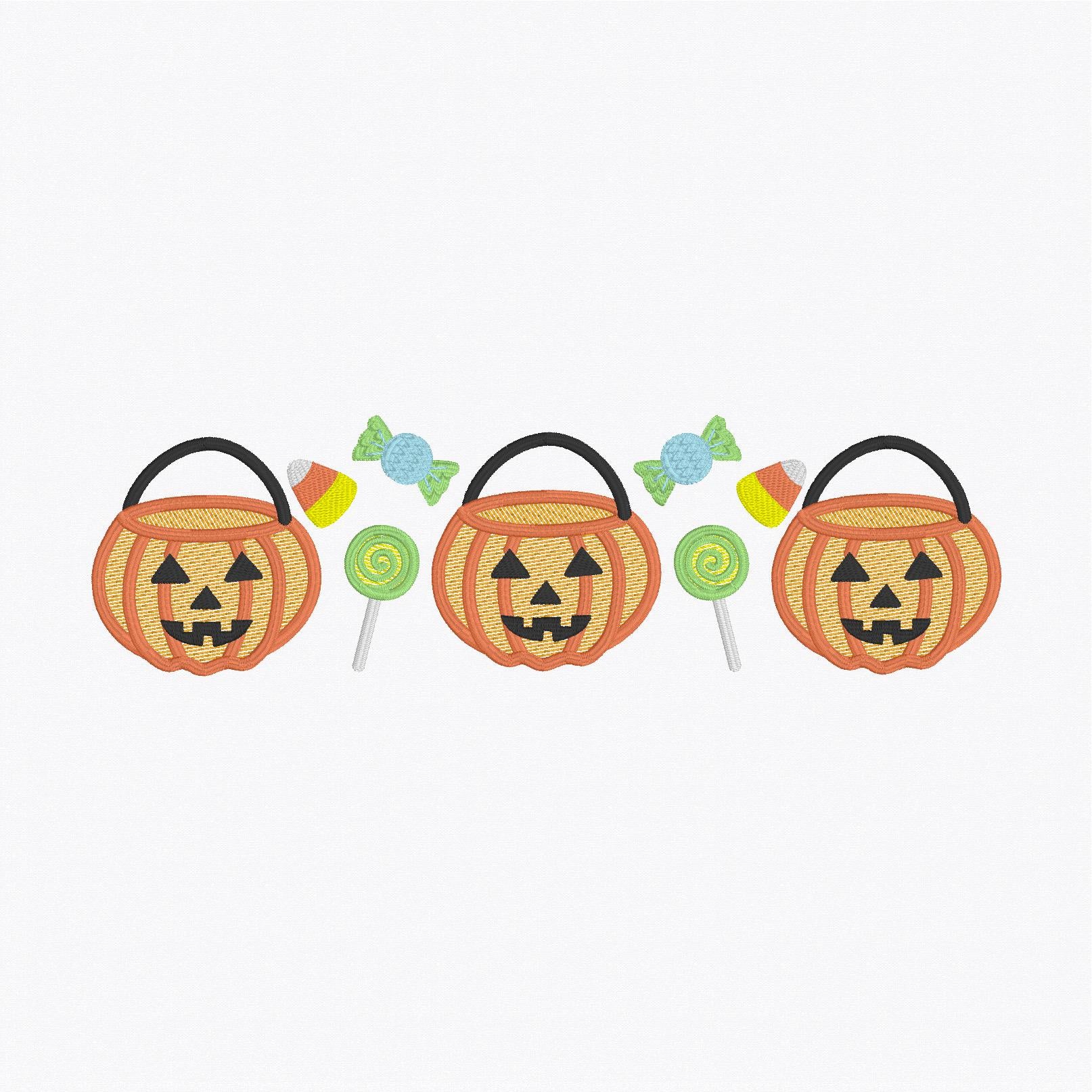 Jack O Lantern Trio and Candy Row Sketch with Satin Stitch Machine Embroidery Design