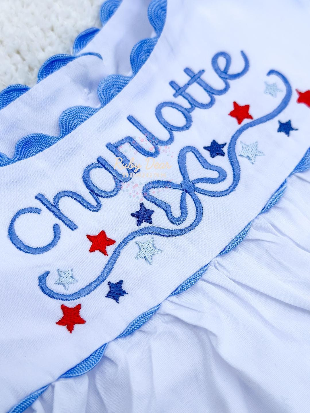 Patriotic Star Bow Satin and Fill Stitch Machine Embroidery Design