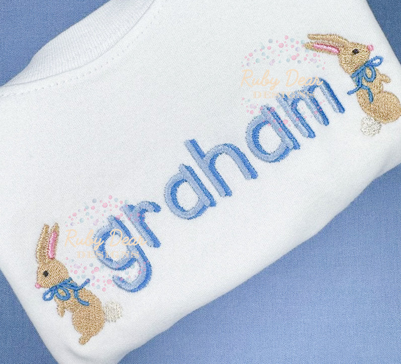 Bunny with Bow Fill and Satin Stitch Machine Embroidery Design