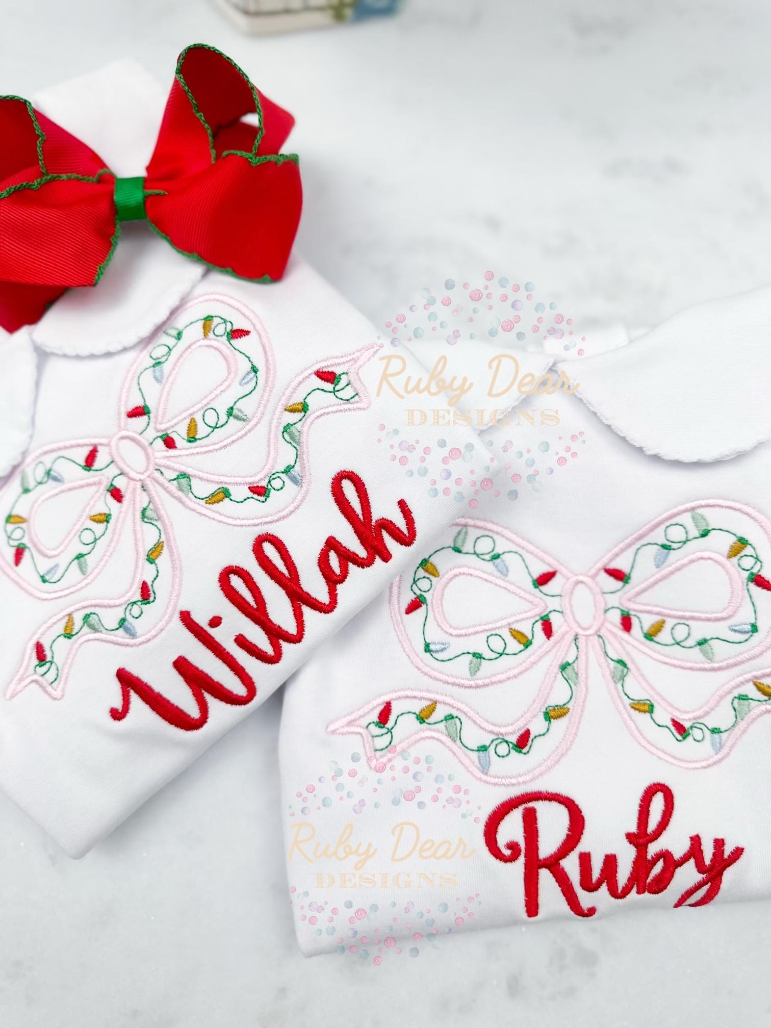 Christmas Lights Bow Satin Outline Machine Embroidery Design